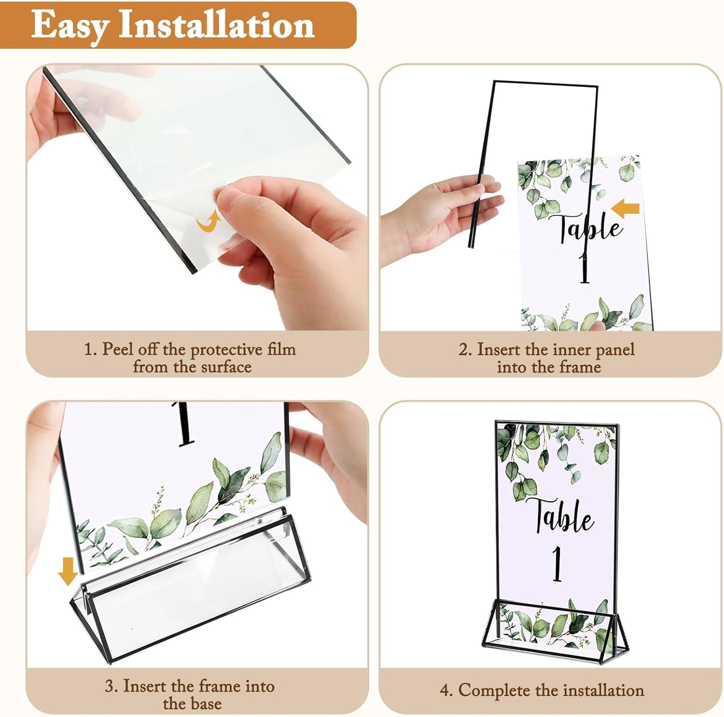 Floroom 12 Pack 4x6 Inch Clear Acrylic Sign Holders, Double-Sided Black Display Stand Picture Frames for Table Numbers, Menus, Flyers, Weddings, and Offices