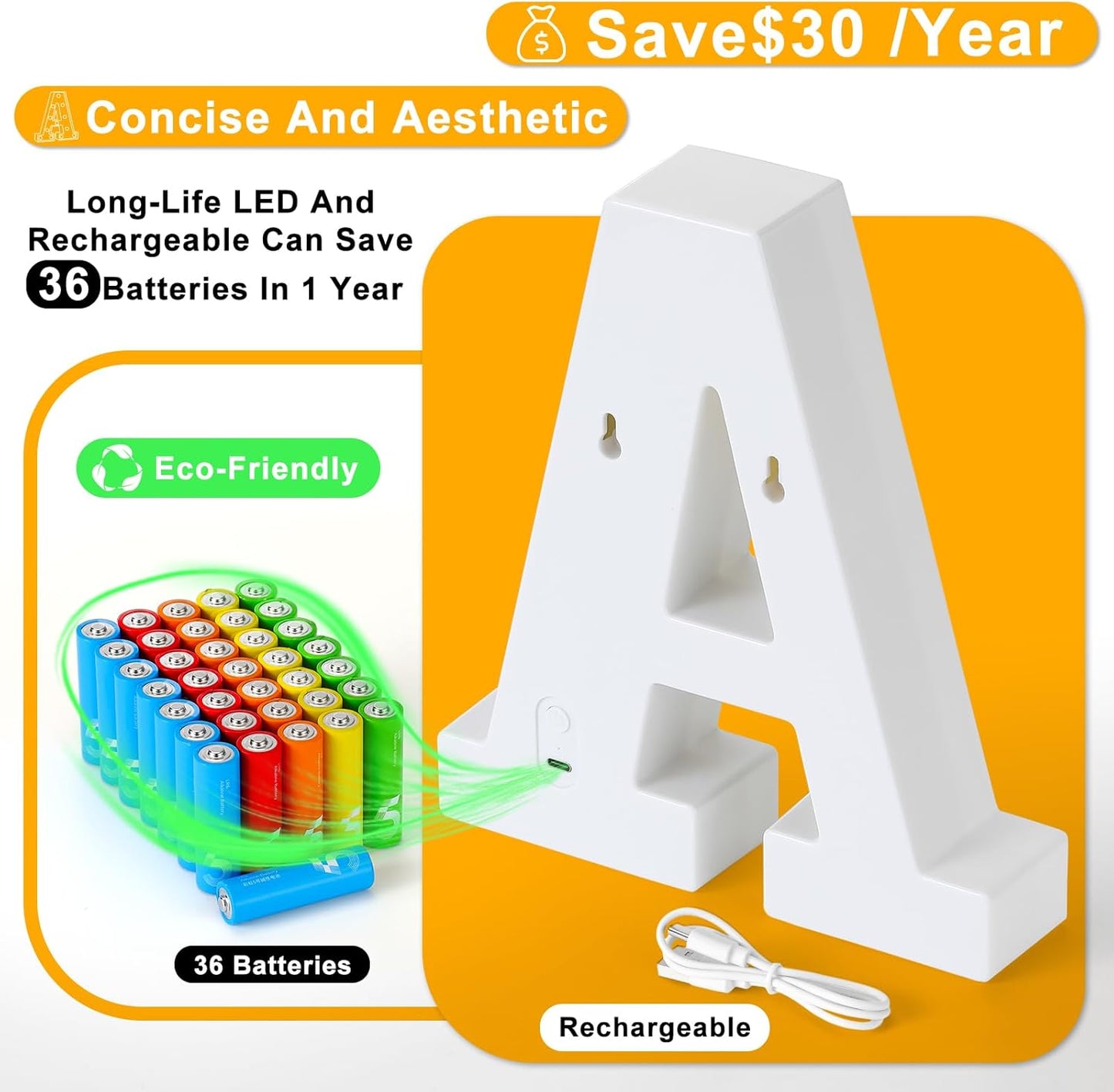 Foaky Rechargeable LED Letter Lights Sign Marquee Light Up Letters Sign for Night Light Wedding/Birthday Party Christmas Lamp Home Bar Decoration (G)