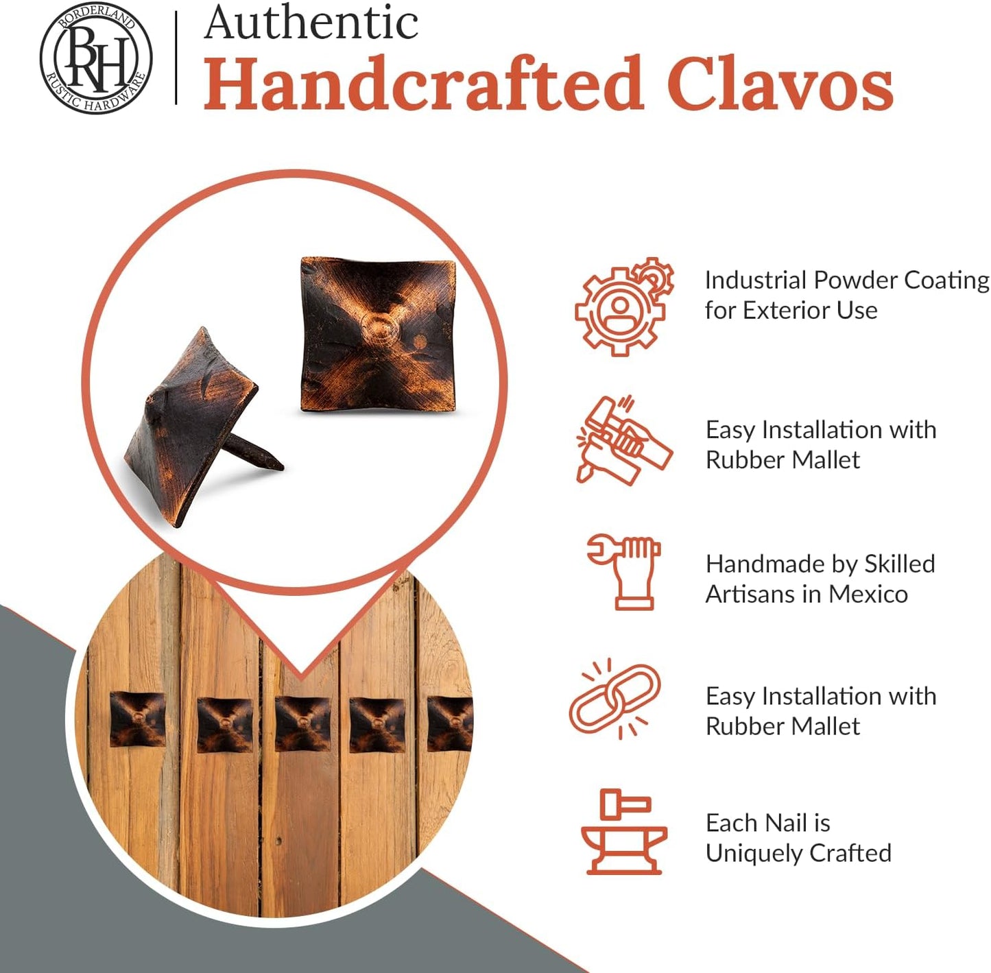 10 Pack 1" Square Head Iron Clavos Decorative Nails – Oil Rubbed Bronze – Handmade Rustic Square Fasteners for Farmhouse Shutters, Barn Doors, Shutters, and Gates – Ornamental Wood Accent