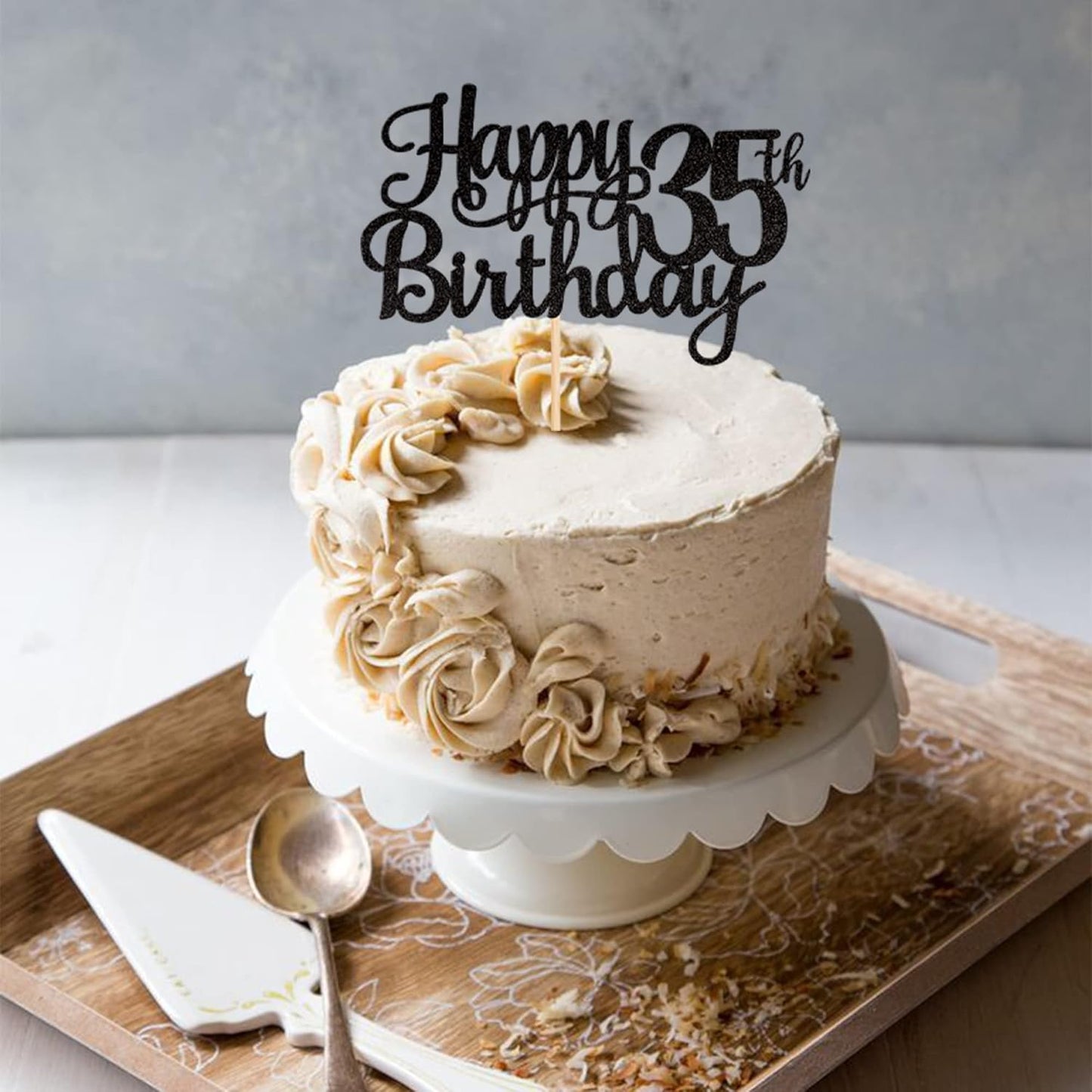 1 PCS Happy 35th Birthday Cake Topper Glitter Cheers to 35 Years Birthday Cake Pick 35 Fabulous Cake Decoration for Happy 35th Birthday Theme Party Decorations Supplies Black