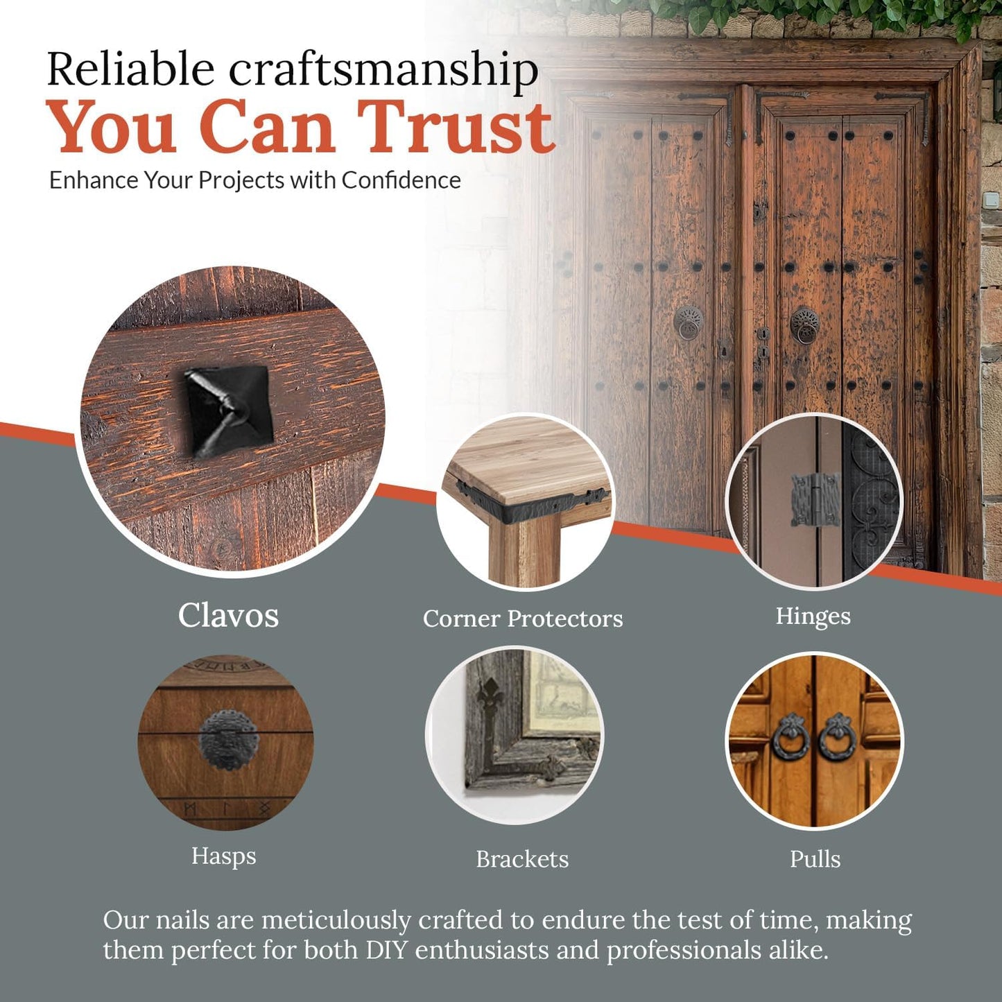 10 Pack 1.5" Square Head Iron Clavos Decorative Nails – Black – Handmade Rustic Square Fasteners for Farmhouse Shutters, Faux Wood Beams, Barn Doors, Shutters, and Gates – Ornamental Wood Accent