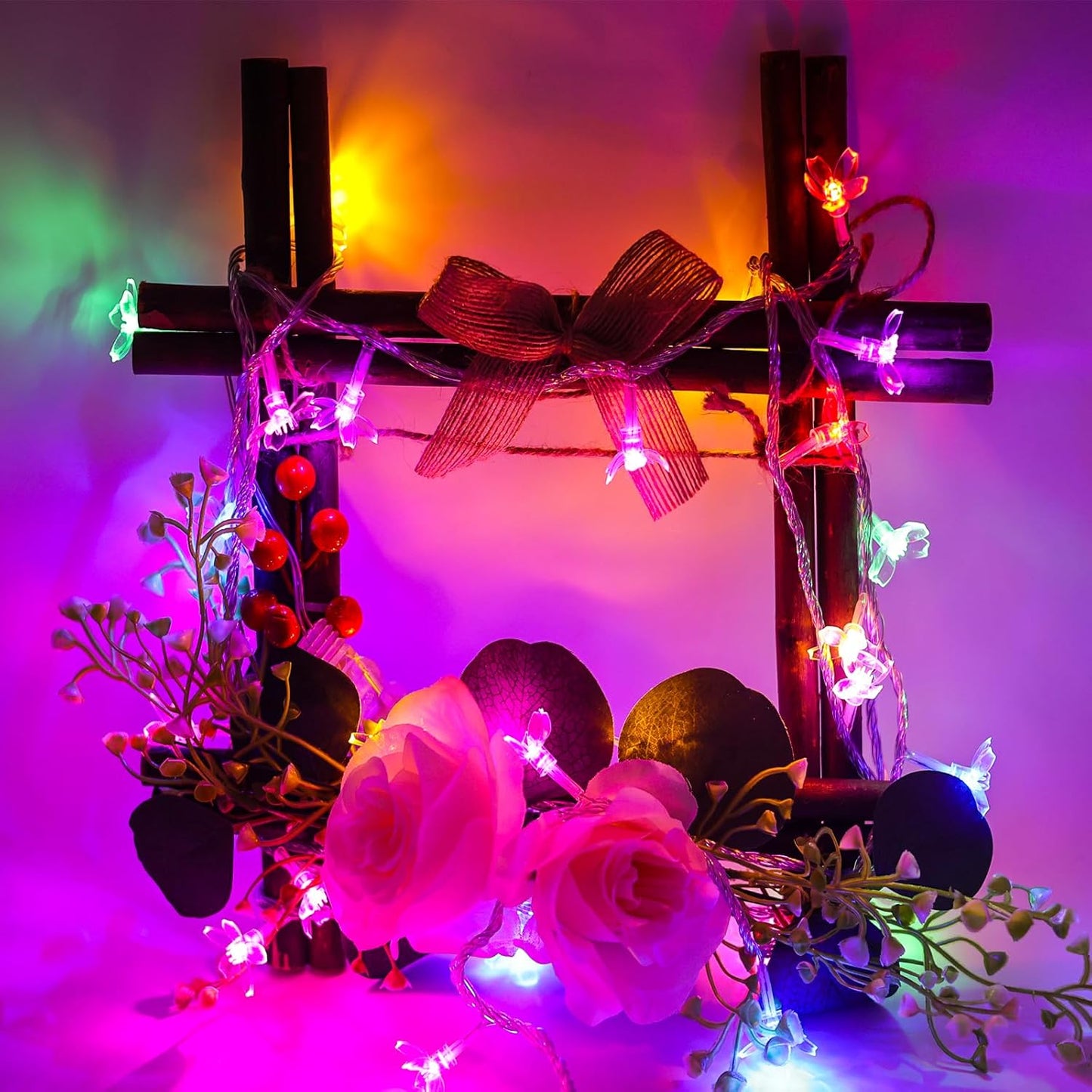 Flower Fairy String Lights, 33ft 100 LED Cherry Blossom Plug in Easter Christmas Tree Hanging Décor Lamp, Garden Bedroom Indoor Decorations for Fence, Wedding Birthday Party (Multicolor)