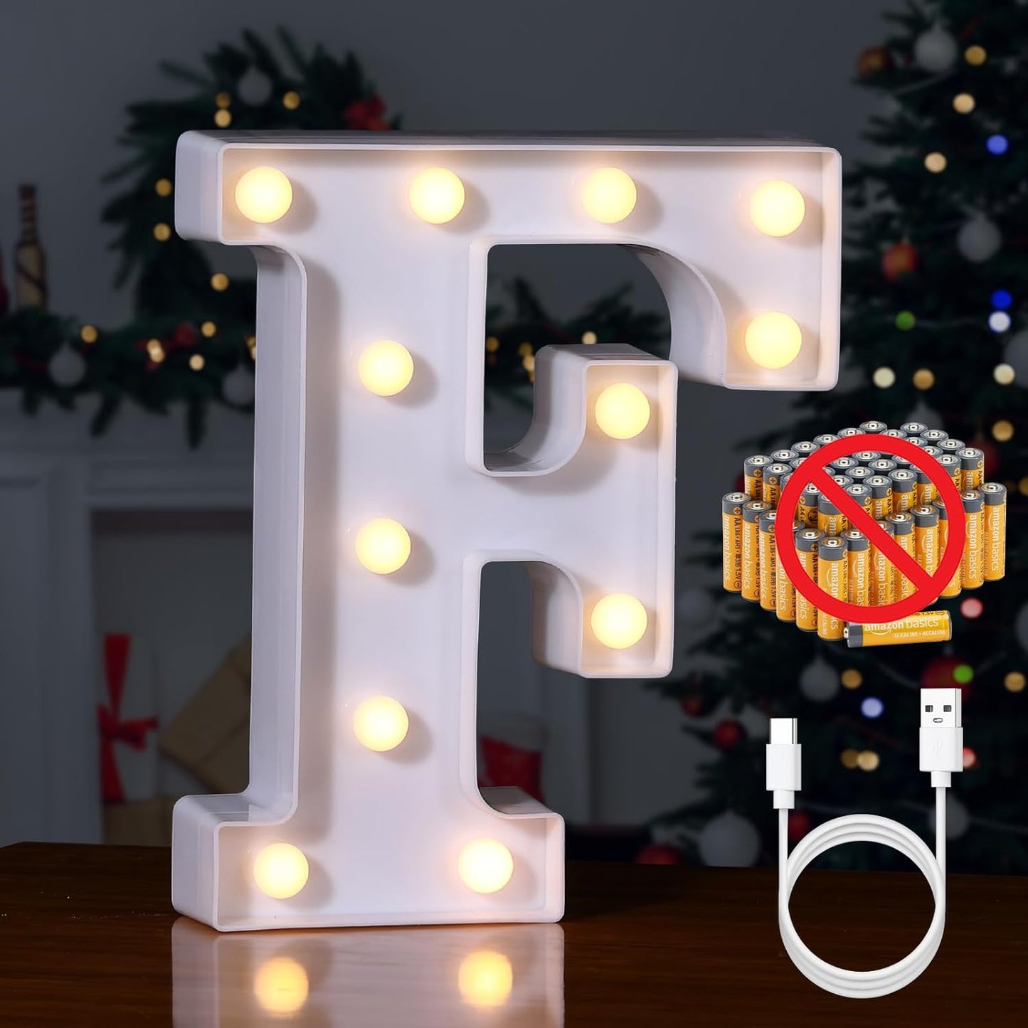 Foaky Rechargeable LED Letter Lights Sign Marquee Light Up Letters Sign for Night Light Wedding/Birthday Party Christmas Lamp Home Bar Decoration (F)