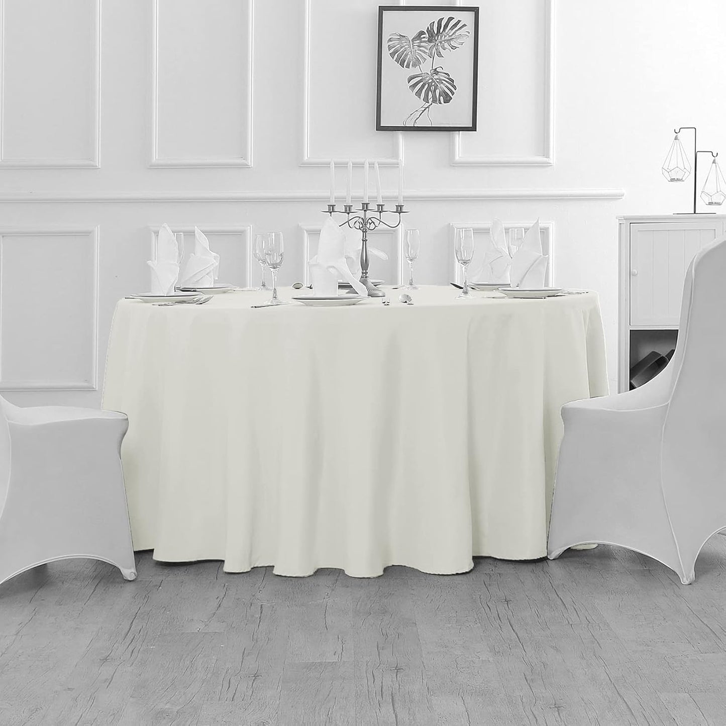 Fokitut 6 Pack Waterproof Round Tablecloth, 120 Inch, Stain Resistant and Wrinkle Polyester Table Cloth, Fabric Table Cover for Kitchen Dining, Wedding, Party, Holiday Dinner-Ivory