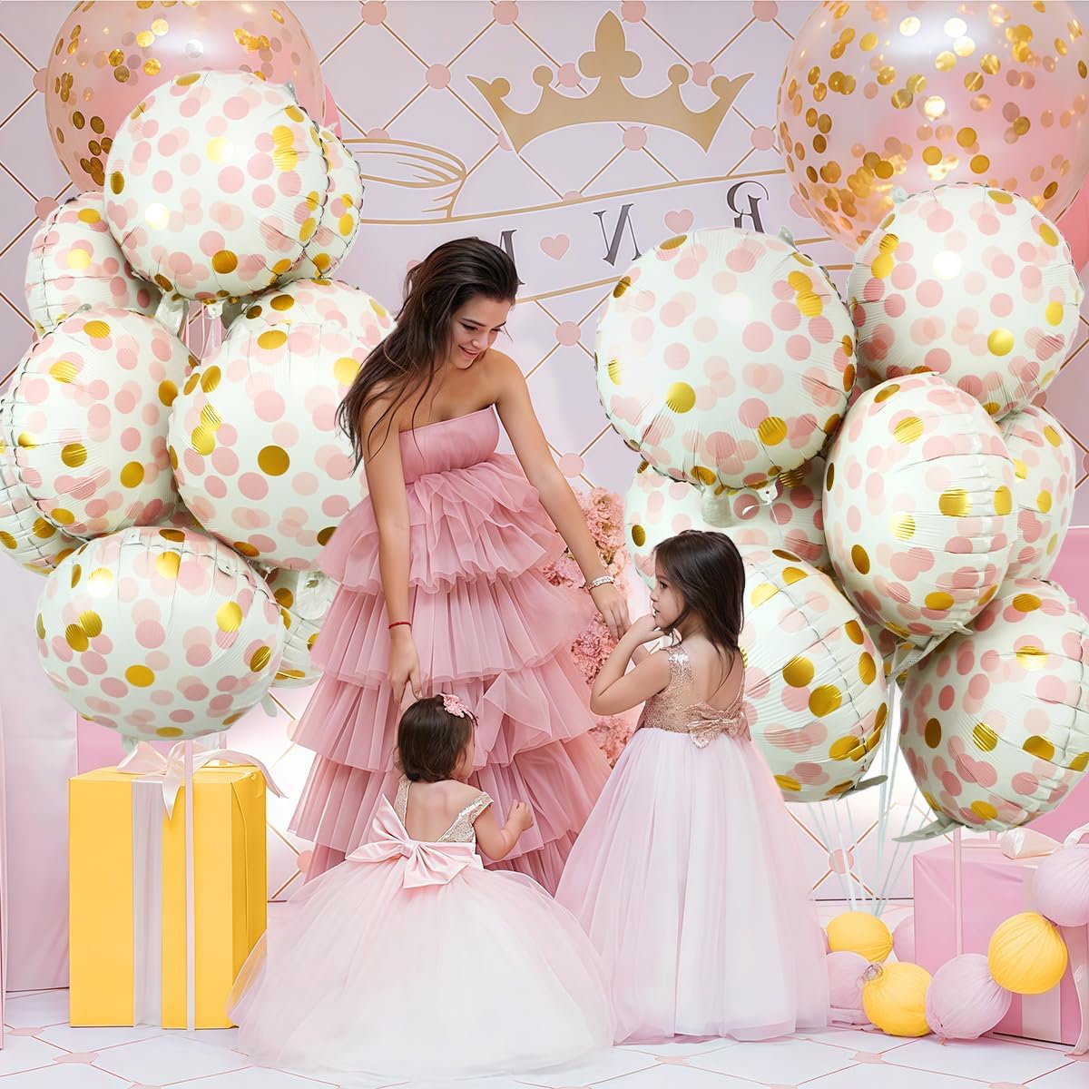 10 Pcs Pink Polka Dot Foil Balloons, 18" Foil Round Balloons with Pink Gold Dots, Helium-Friendly Foil Balloons for Women Girls Birthday Decor, Baby Showers, Bridal Shower, Bachelorette Party, Wedding