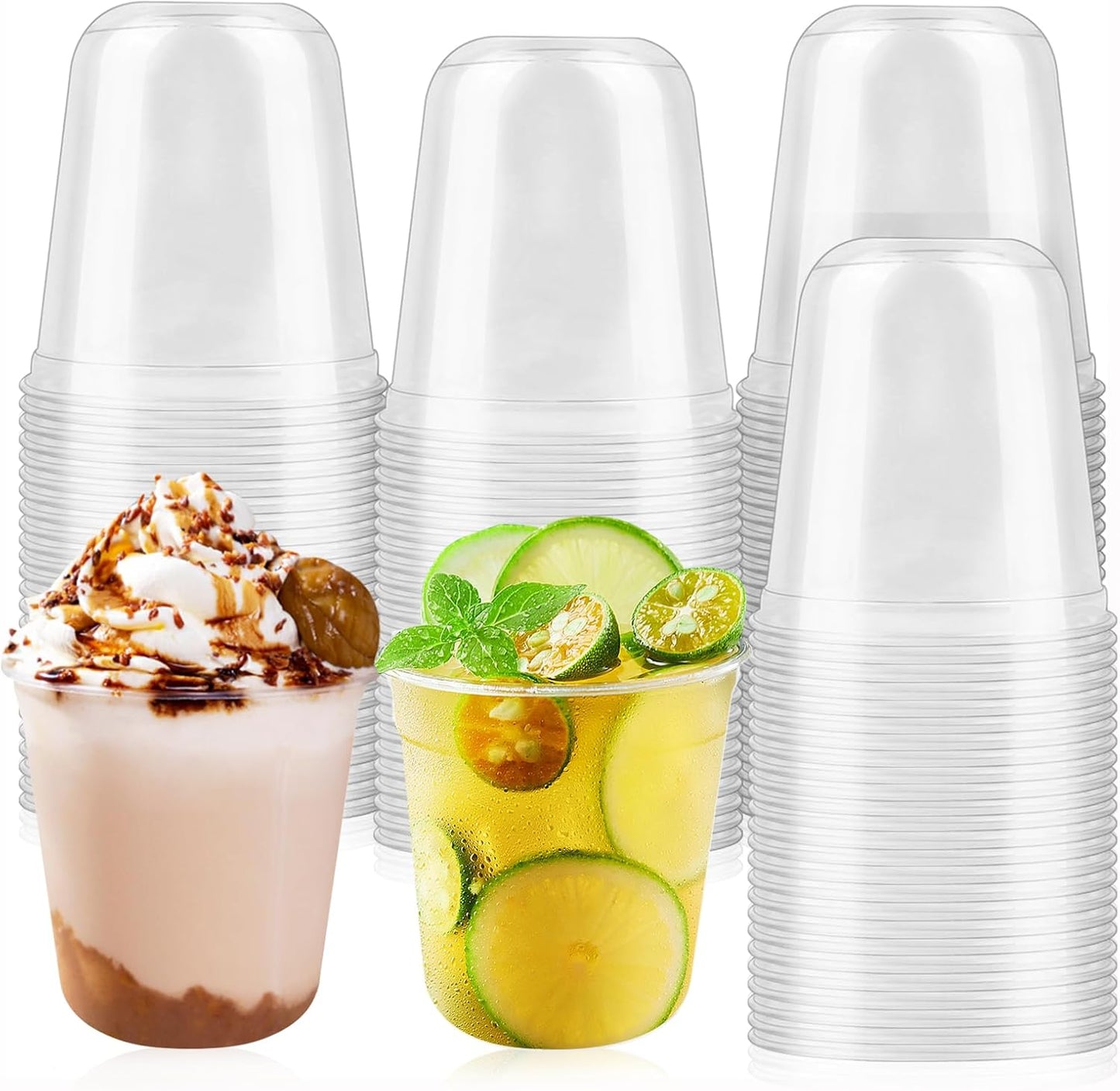 100 Pcs Disposable Stemless Glasses 12oz Plastic Cups PET Disposable Drinking Cups Cold Party Plastic Wine Glasses Classic Cup for Birthday Wedding Cocktail Halloween Christmas Party Supplies (Clear)