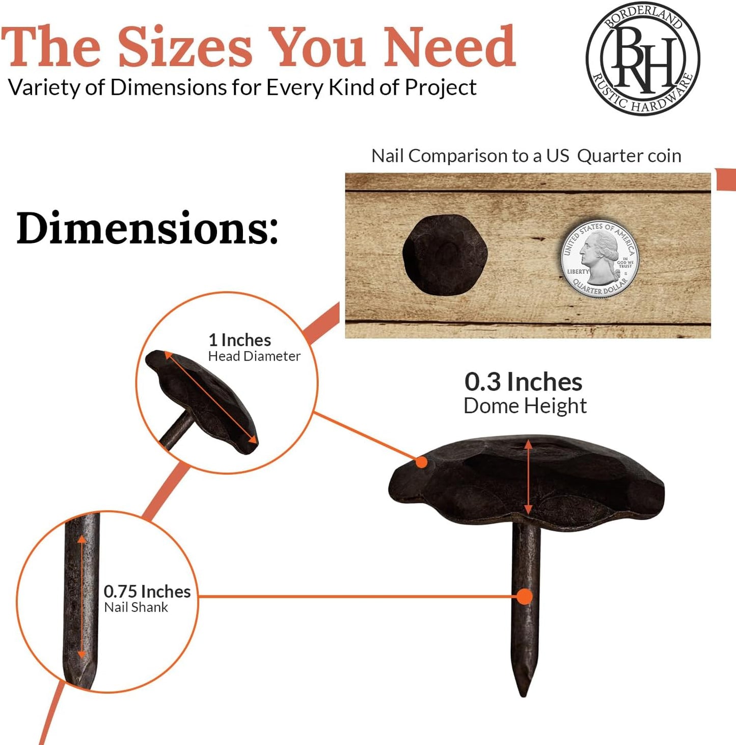 10 Pack 1" Small Round Head Iron Clavos Decorative Nails – Unfinished – Handmade Rustic Round Fasteners for Farmhouse Shutter, Faux Wood Beams, Barn Door, Shutters, and Gates – Ornamental Wood Accent