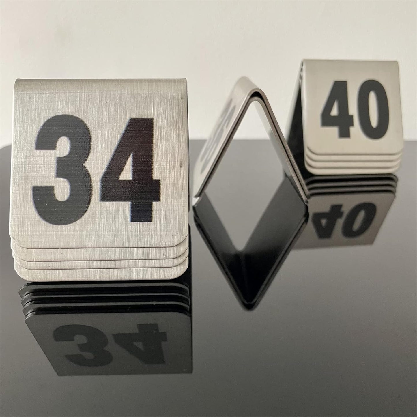 10 Pcs Metal Place Cards Stackable Tent Style Table Numbers，Place Card Holders for Celebration Wedding Party Restaurants Cafes Bars Gatherings meeting Room Board Game Serial (Small 31-40, Black)
