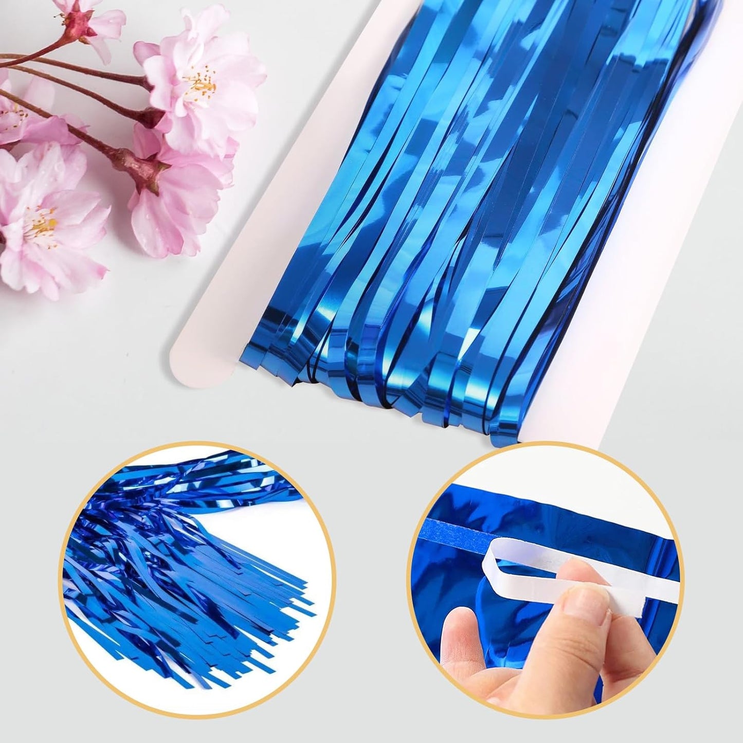 10 Pack Blue Backdrop Curtain 3.2ft x 8.2ft Metallic Tinsel Foil Fringe Curtains Photo Booth Background for Birthday Party Decoration Baby Shower Engagement Wedding Christmas Decoration (Blue)