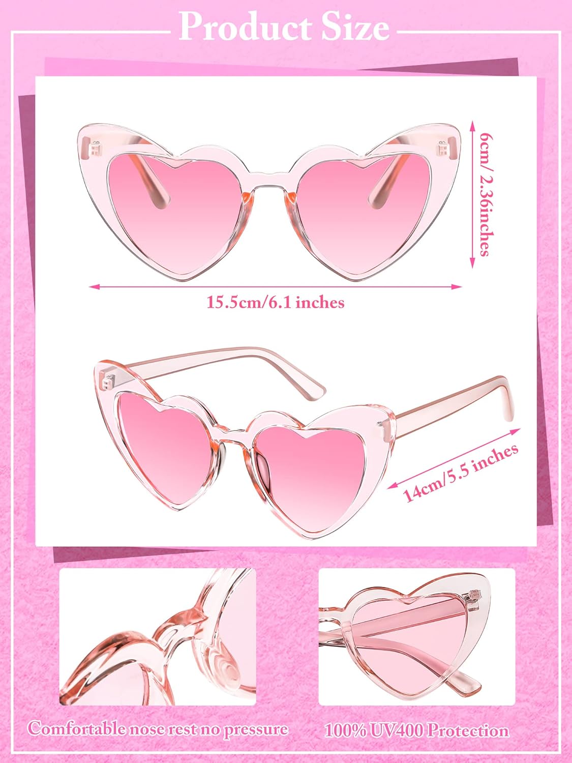 Flutesan 12 Pack Bachelorette Sunglasses Bride Bridesmaid Heart Shaped Sunglasses Women Eyeglasses for Party