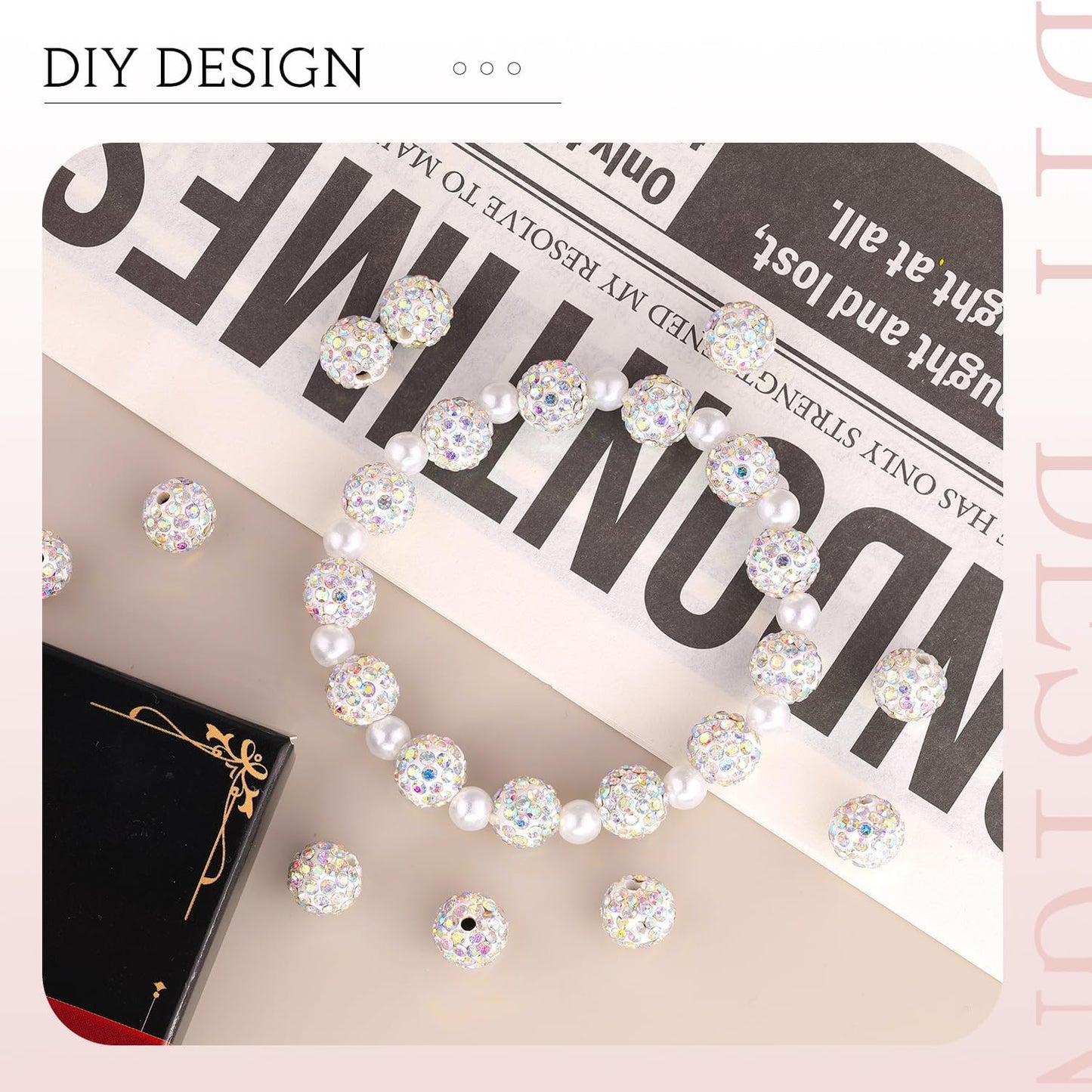 100 pcs 10mm Rhinestone Beads for Jewelry Making, Crystal AB Shiny Round Shamballa Disco Beads Bulk, Sparkle Crystal Clay Christmas for Bracelet Baseball Necklace Earring Crafting and DIY