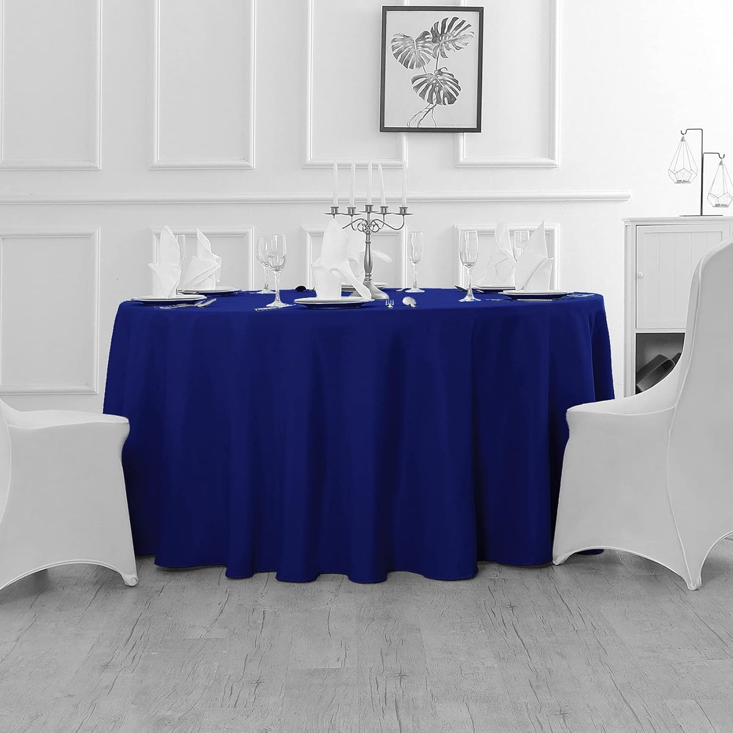 Fokitut 2 Pack Waterproof Round Tablecloth, 120 Inch, Stain Resistant and Wrinkle Polyester Table Cloth, Fabric Table Cover for Kitchen Dining, Wedding, Party, Holiday Dinner-Royal Blue