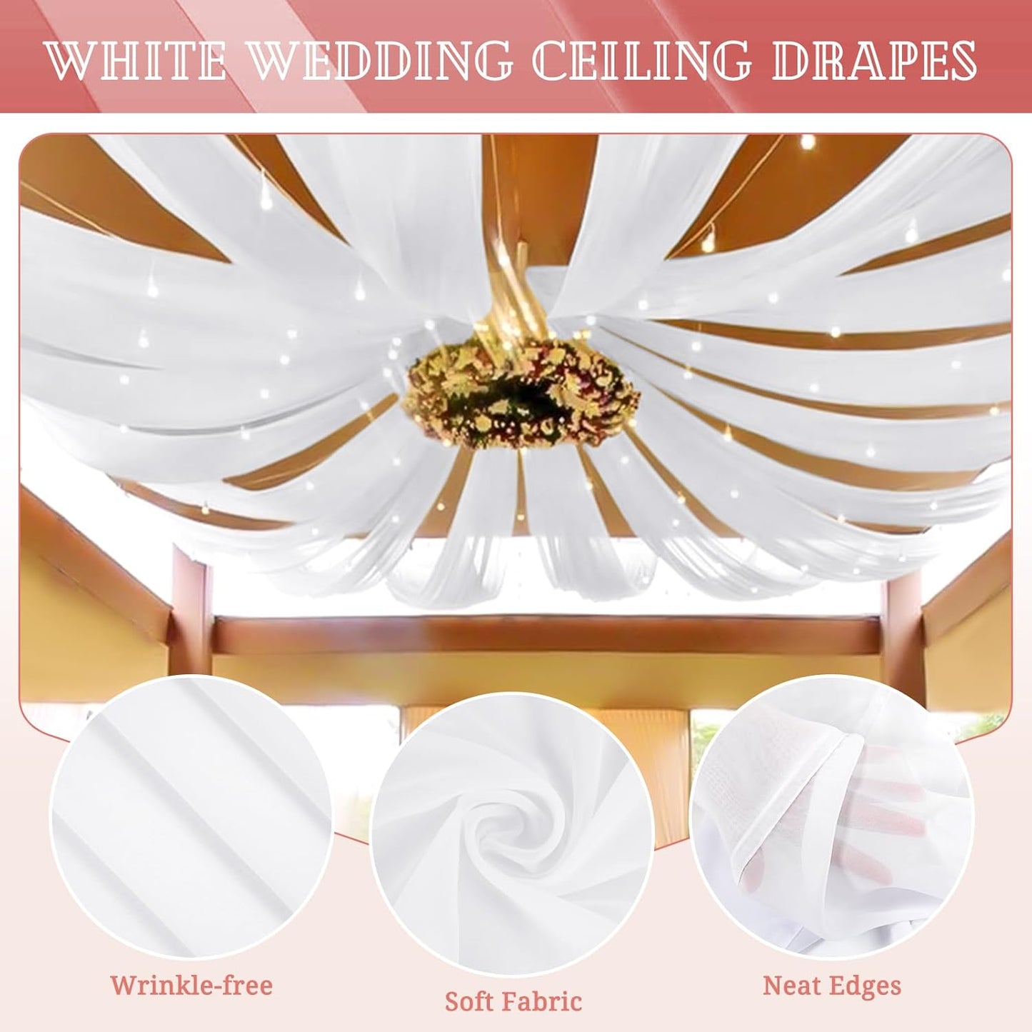 10 Panels White Ceiling Drapes for Wedding 5ftx30ft Sheer Drapery Chiffon Fabric Arch Draping Curtains for Party Ceremony Birthday Baby Shower Reception Stage Ceiling Decorations