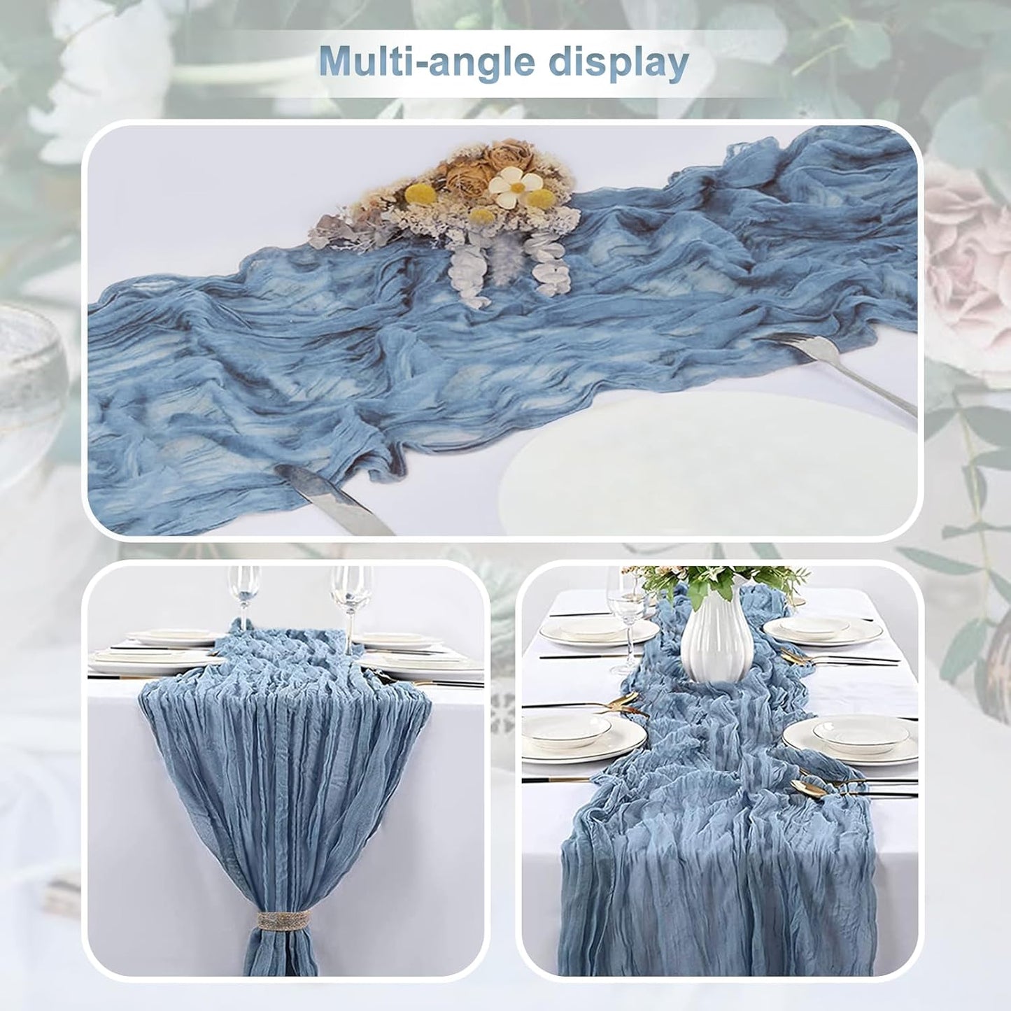 10 Pack Dusty Blue Cheesecloth Table Runner 35x120 Inch 10Ft Rustic Gauze Cheese Cloth Table Runner Sheer Cheesecloth Table Runners for Wedding Party Bridal Shower Decoration