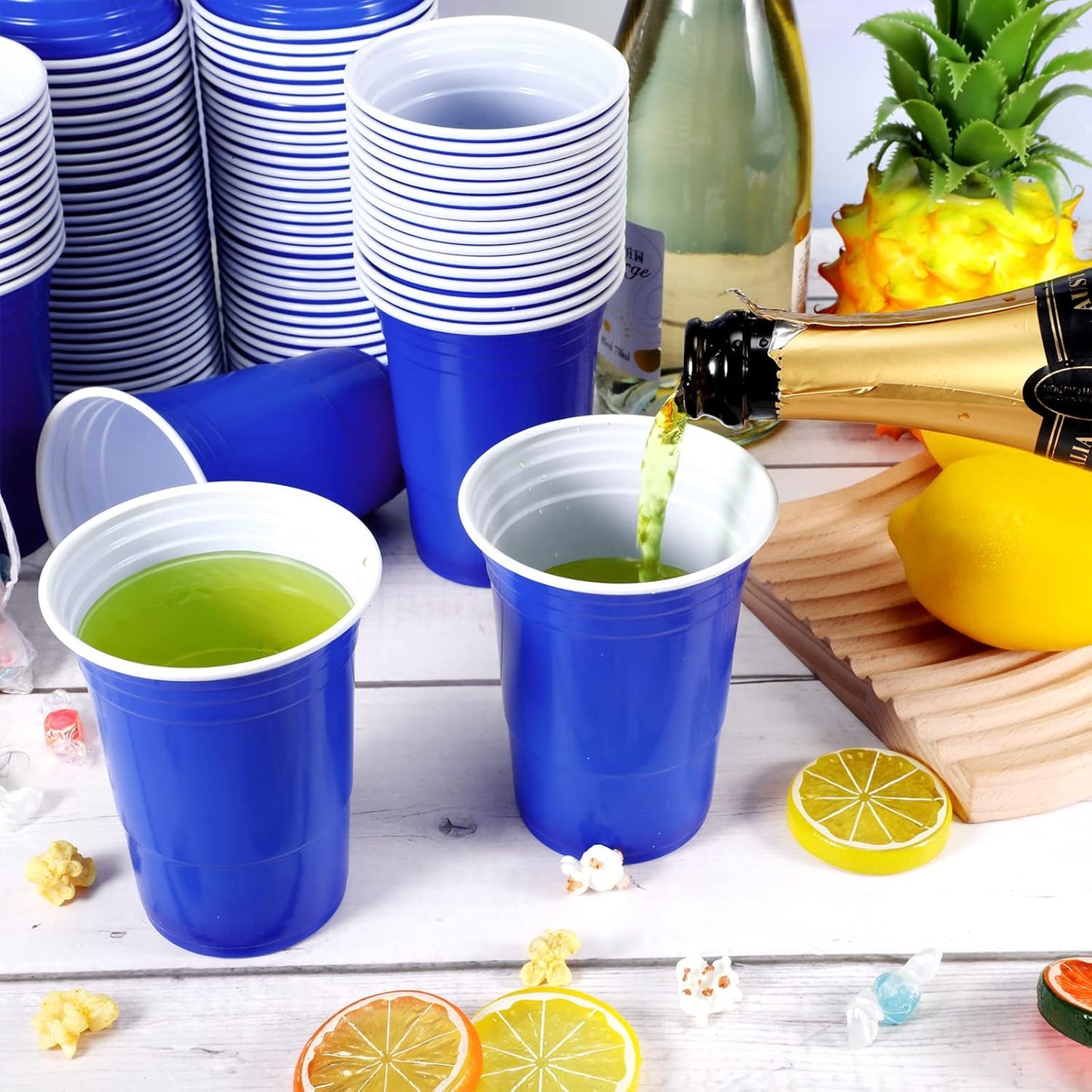 100 Pack 16 Ounce Halloween Plastic Party Cups Disposable Heavy Duty Drinking Water Cups for Holiday Christmas Festival Wedding New Year Party Supplies(Blue)