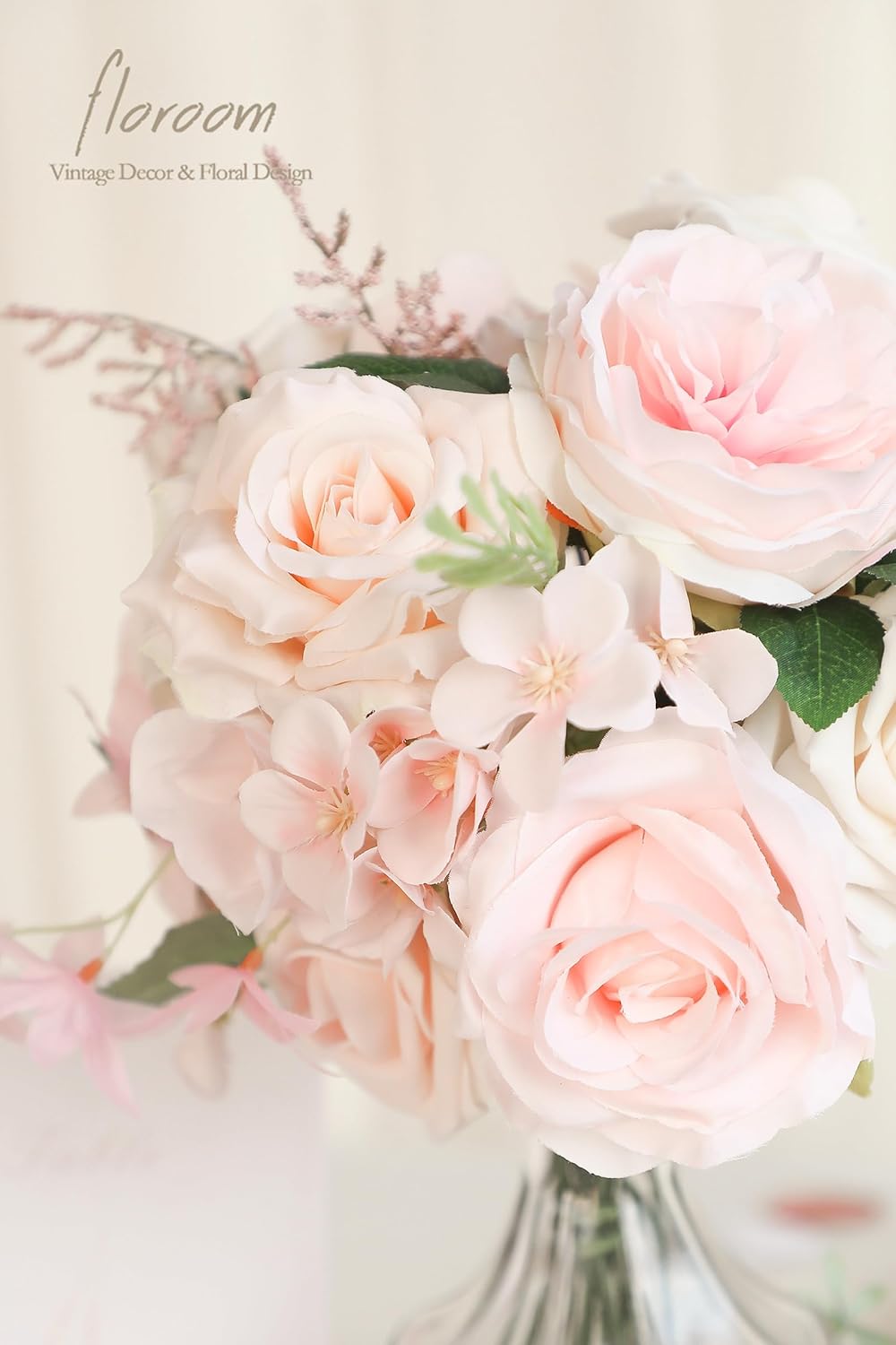 Floroom Cream Blush Artificial Flowers Fake Roses Peonies and Greenery Combo Box Set for DIY Pink Wedding Bouquets Bridal Shower Centerpieces Floral Arrangements Party Tables Home Decorations