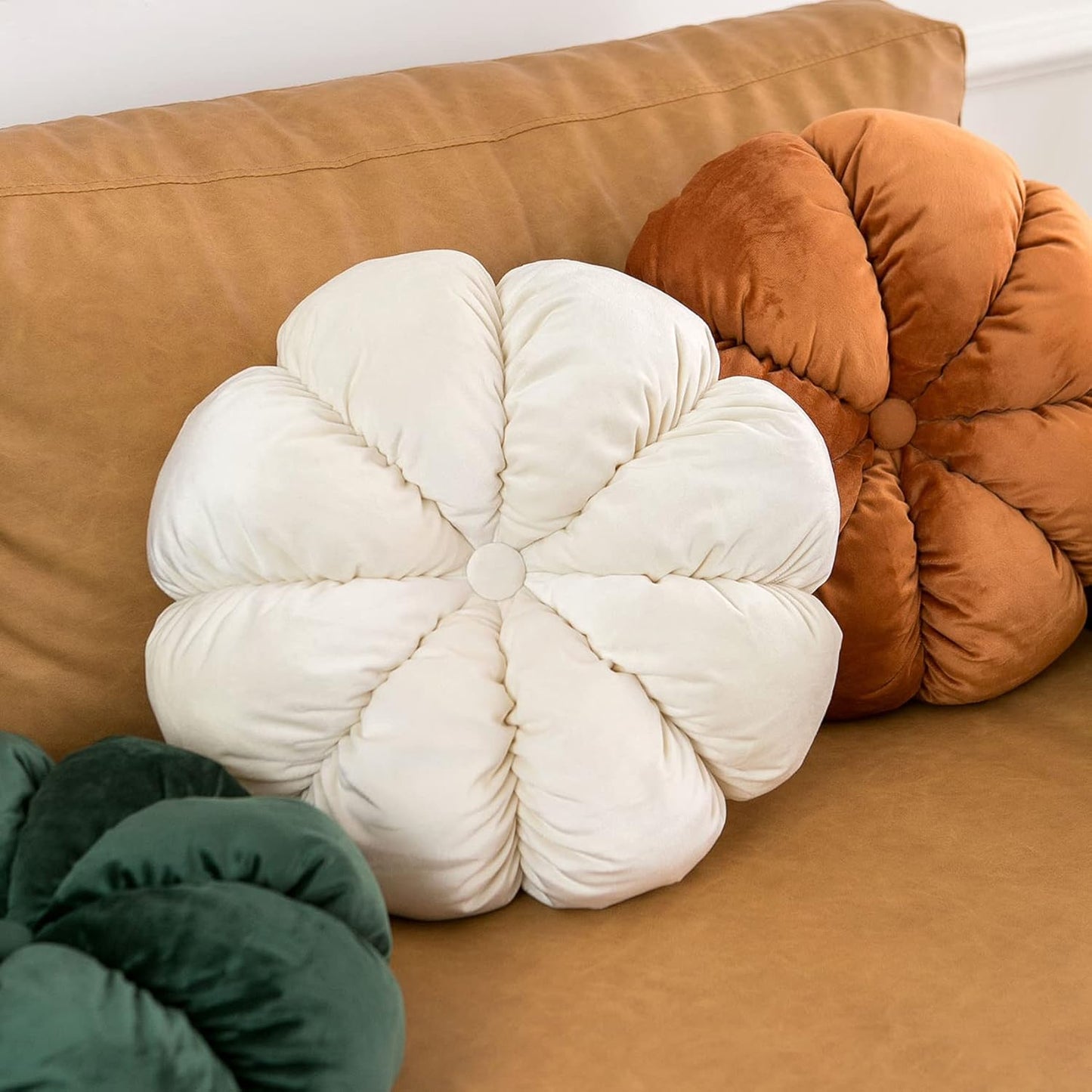 Flower Pillow Cushion Round Decorative Throw Pillow for Couch Bedroom Flower-Shaped Floor Cushion for Girls Kids (White, 15.7”)