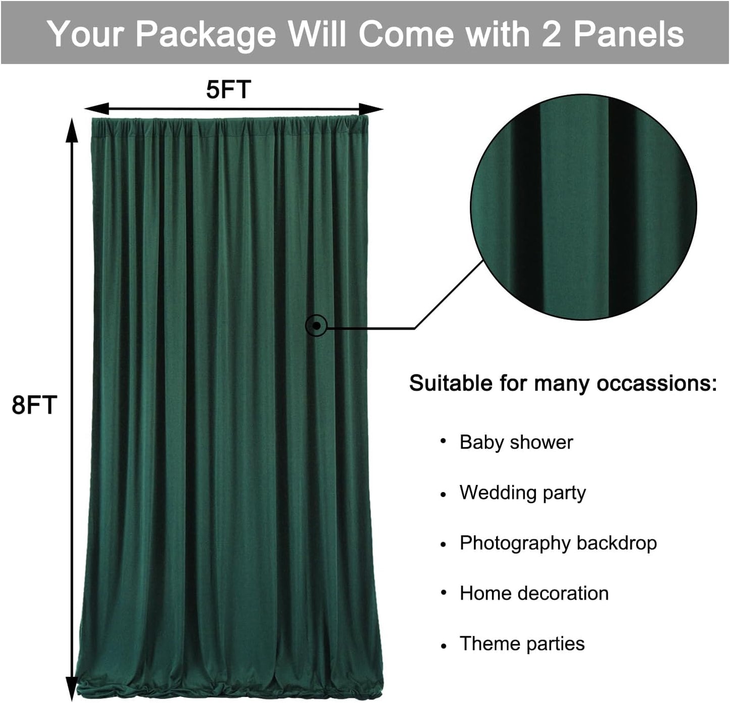 10 ft x 8 ft Wrinkle Free Hunter Green Backdrop Curtain for Parties, Fabric Dark Green Photo Backdrop Drapes 2 Panels 5x10ft for Baby Shower Wedding Birthday Party Photography Curtains