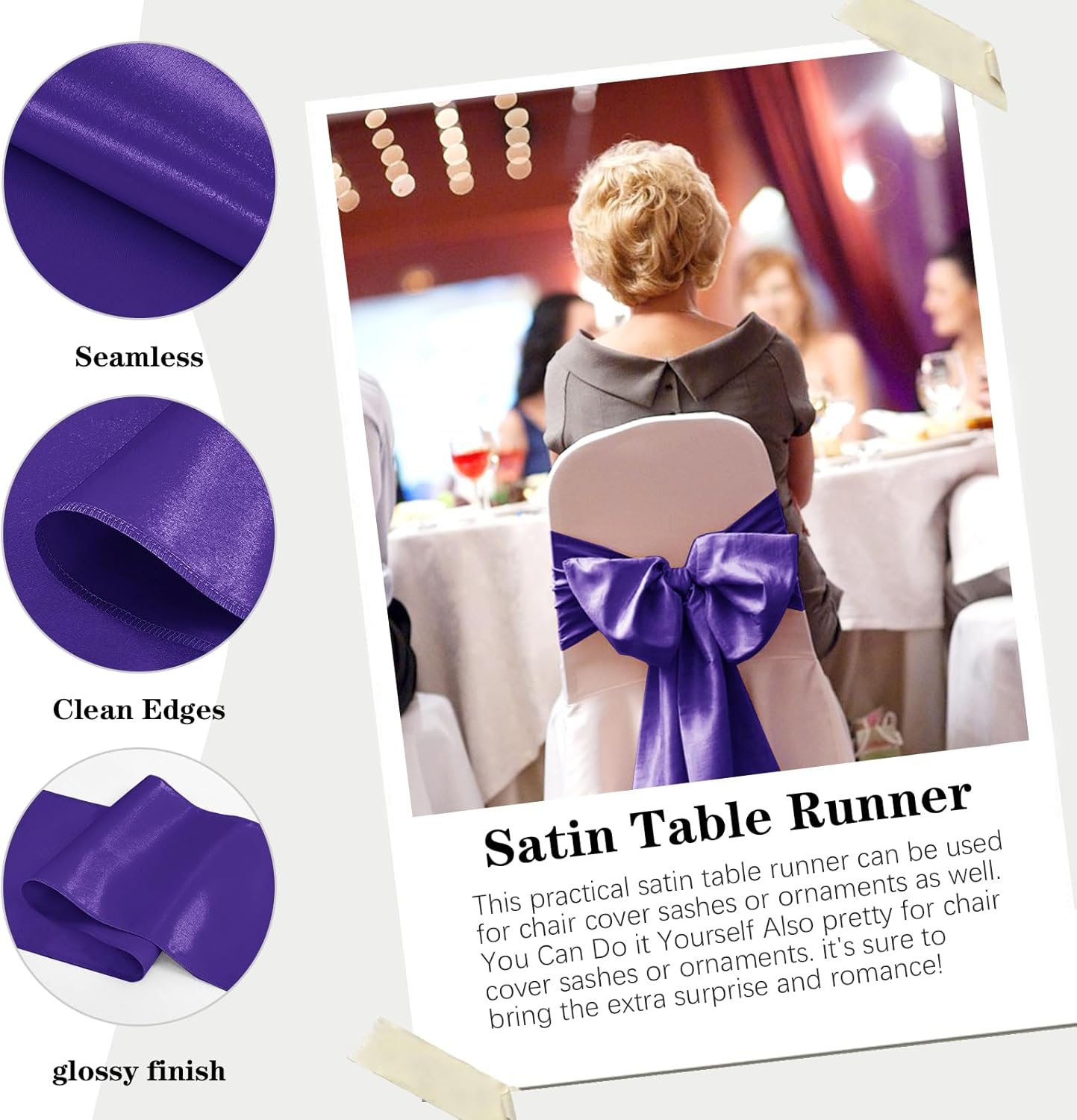10 Pack Satin Table Runner 12 x 108 Inch Long Purple Silk Table Runner for Wedding Party Banquet Birthday Decoration