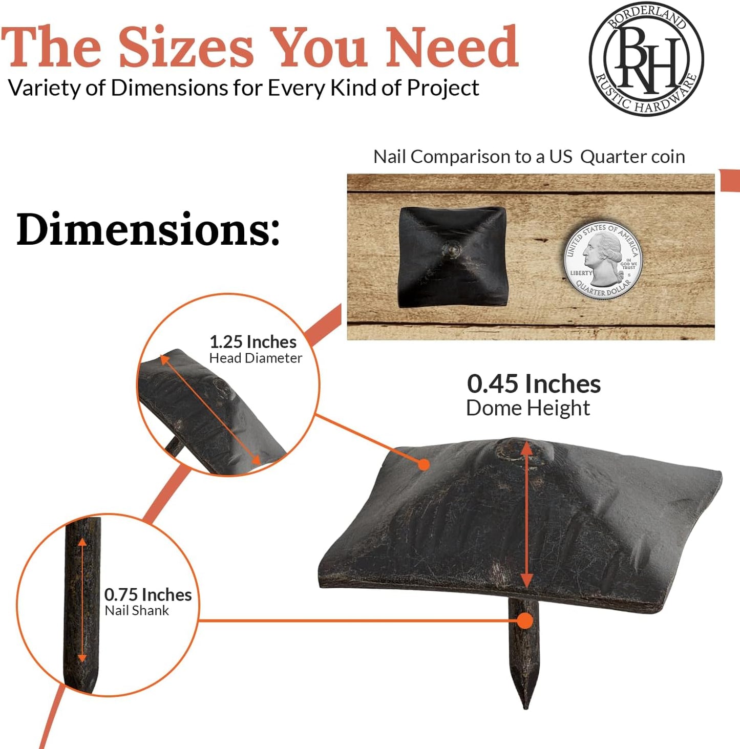 100 Pack 1.25" Square Head Iron Clavos Decorative Nails – Sealed Unfinished – Handmade Rustic Square Fasteners for Farmhouse Shutters, Faux Wood, Barn Doors, and Gates – Ornamental Wood Accent