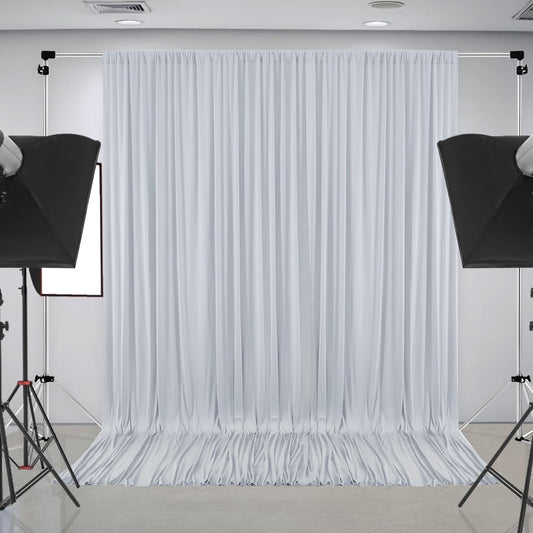 10 ft x 8 ft Wrinkle Free Silver Backdrop Curtain for Parties, Polyester Silver Grey Backdrop Drapes 2 Panels 5x8ft for Baby Shower Photoshoot Engagement Wedding Birthday Photography Background
