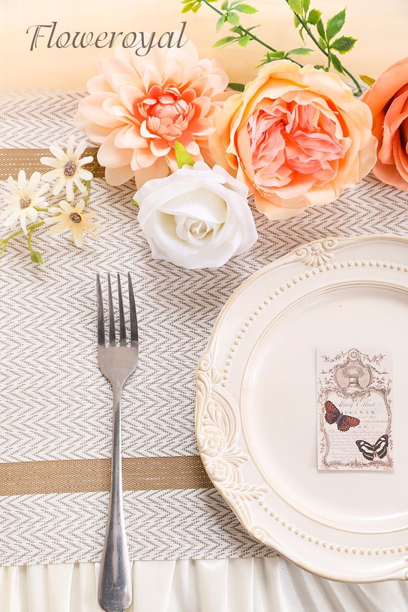 Floweroyal Artificial Flowers Combo Champagne Flowers Mix Silk Flowers Dahlia Roses with Stems for DIY Wedding Bridal Bouquets, Baby Shower, Floral Arrangement, Table Centerpieces, Home Decorations.