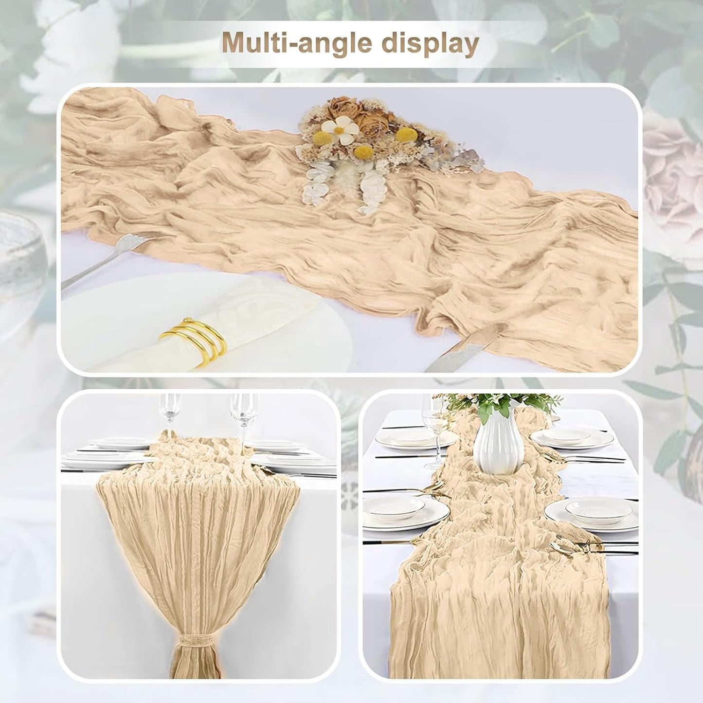 10 Pack Nude Cheesecloth Table Runner 35x120 Inch 10Ft Rustic Gauze Cheese Cloth Table Runner Sheer Cheesecloth Table Runners for Wedding Party Bridal Shower Decoration