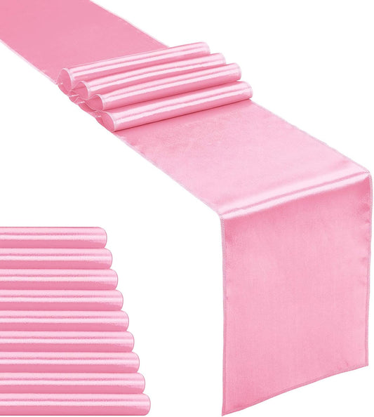 10-Pack Satin Table Runner Pink 12 x 108 inches Long, Table Runners for Wedding, Birthday Parties, Banquets Decorations（10 Pack, 12x108 Inch, Pink）