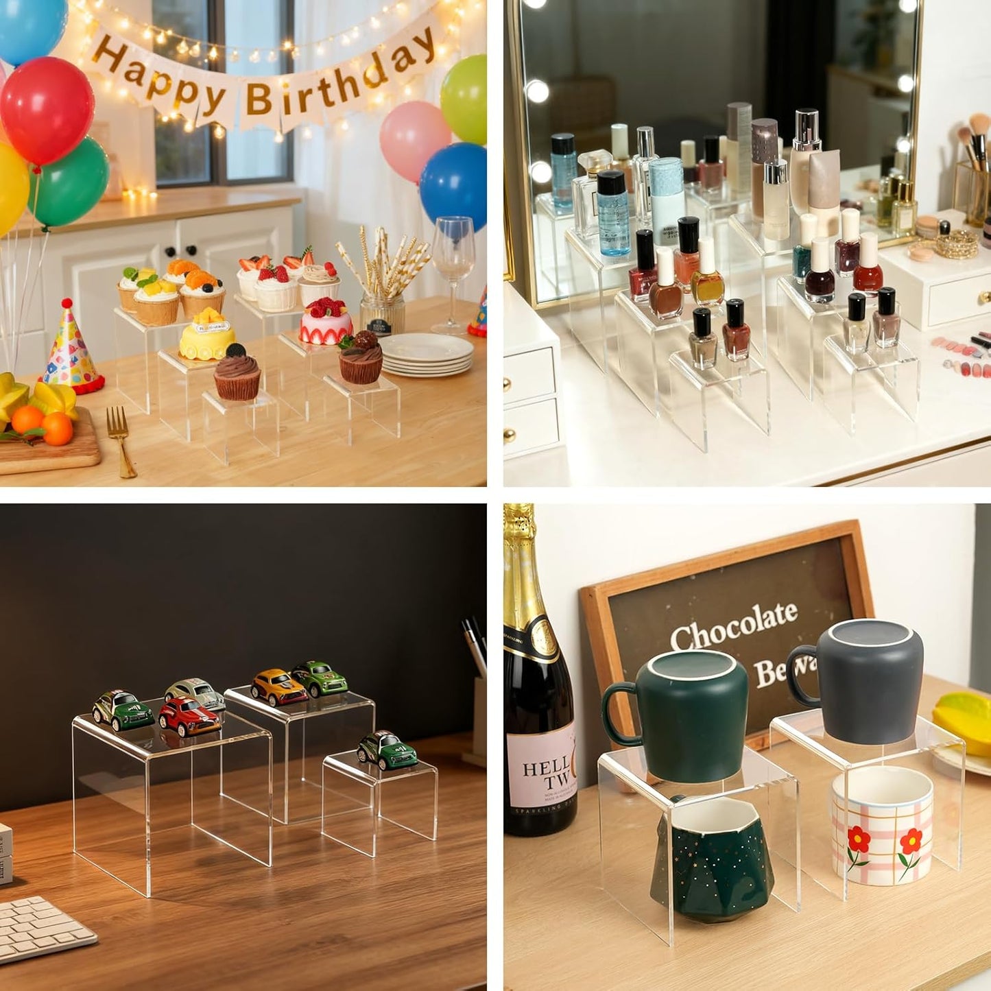 Fixwal 2 Set Acrylic Display Risers Cupcake Stands Clear Dessert Table Display Set, Display Shelf for Funko POP Figures-3"x4"x5"