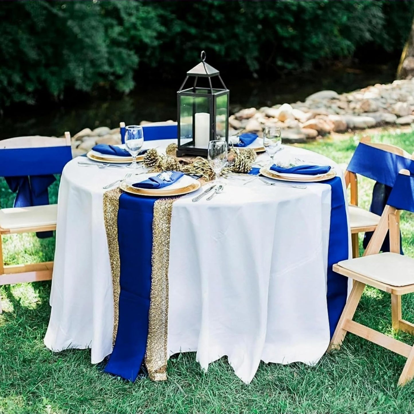 10 Pack Satin Table Runner 12 x 108 Inch Long Royal Blue Silk Table Runner for Wedding Party Banquet Birthday Decoration
