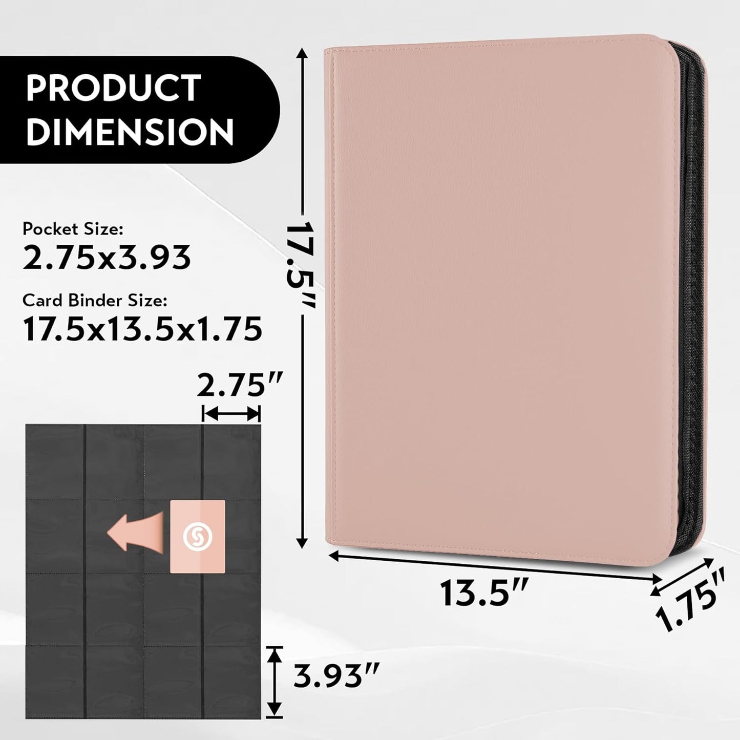 1000+ Pockets Trading Card Binder, Premium 16 Pocket Card Binder, Ringless Side Loading Collection Album Holder Folders for MTG, TCG, Game Cards & Sports Cards (Pink)