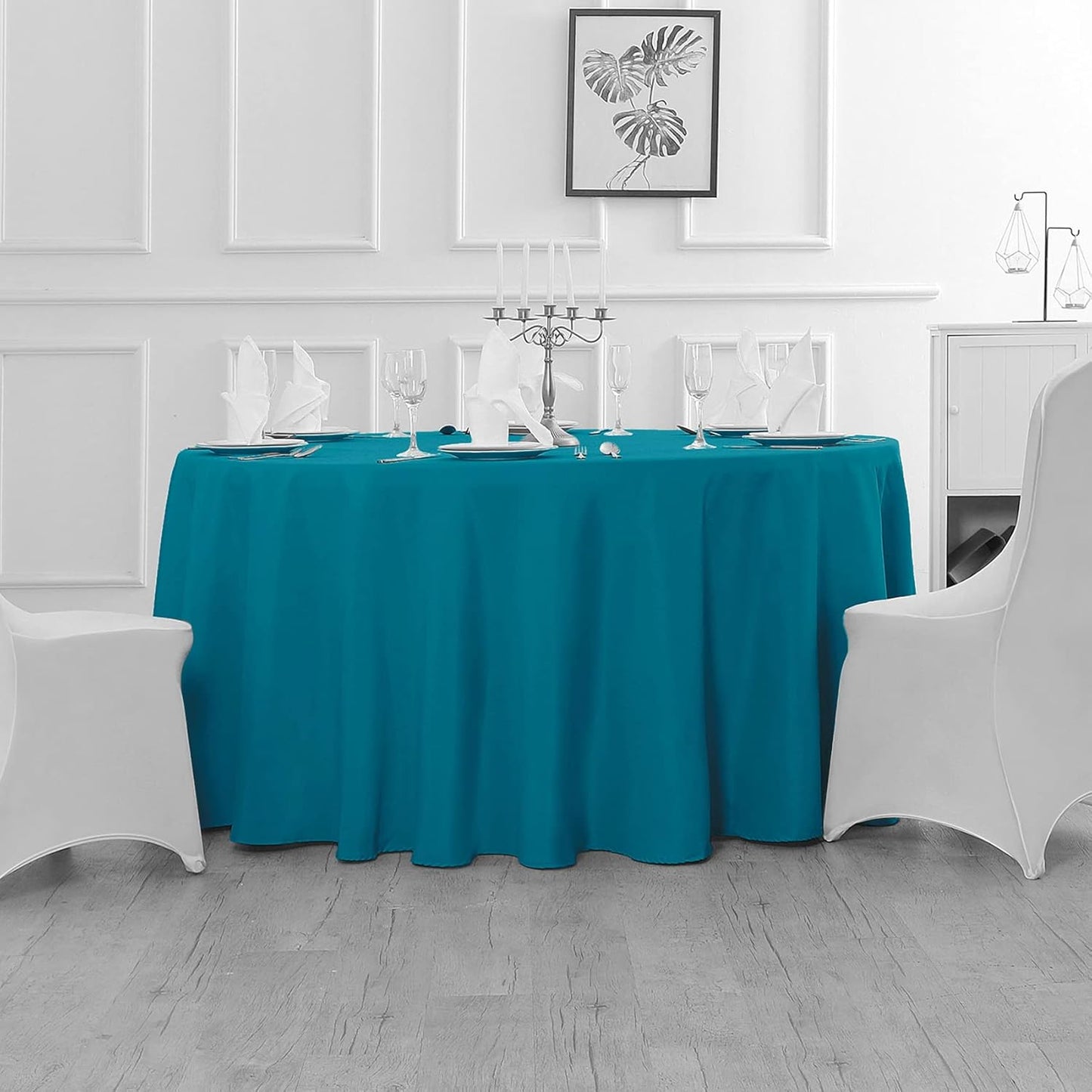 Fokitut 2 Pack Waterproof Round Tablecloth, 132 Inch, Stain Resistant and Wrinkle Polyester Table Cloth, Fabric Table Cover for Kitchen Dining, Wedding, Party, Holiday Dinner-Caribbean Blue