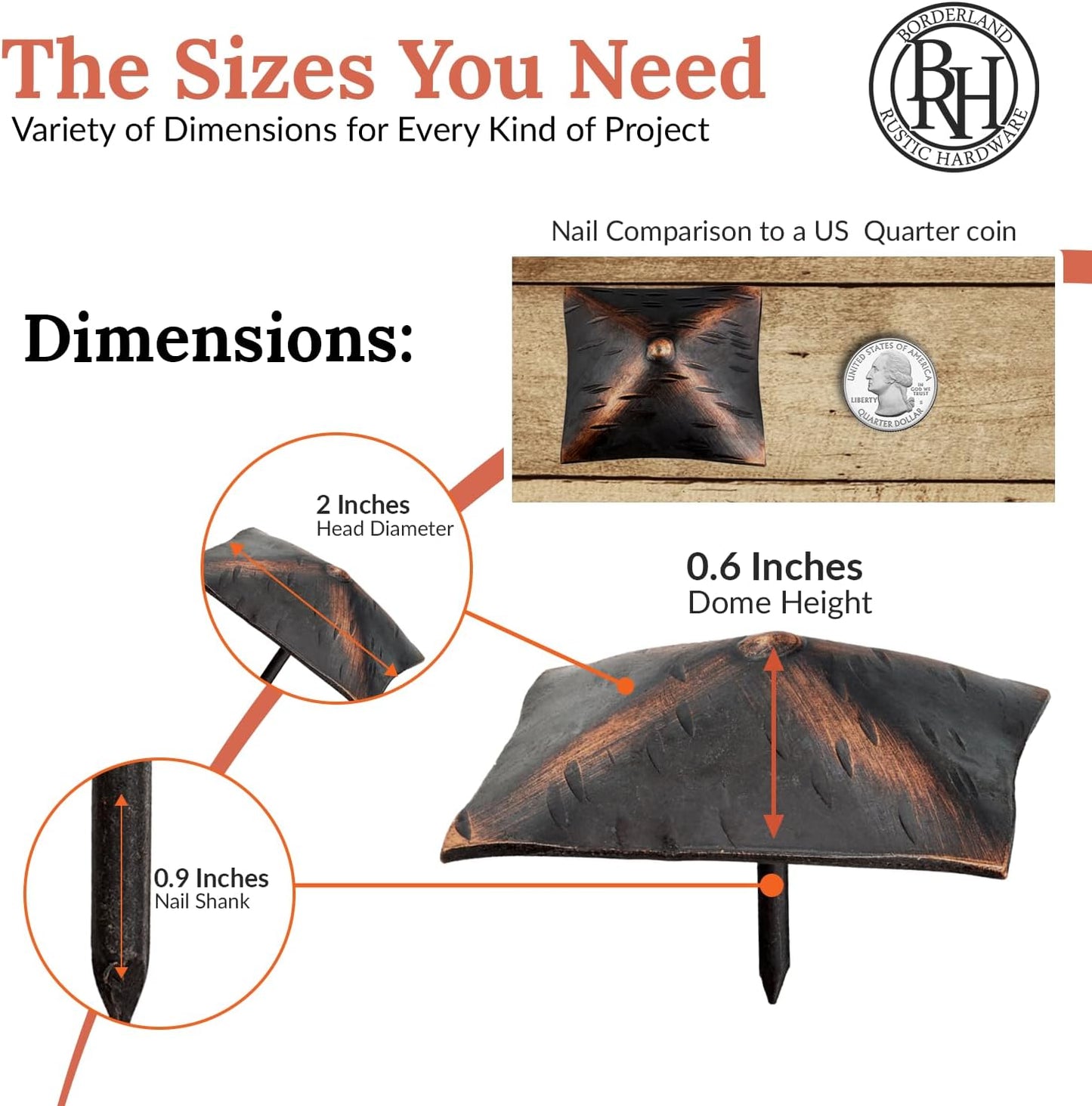 100 Pack 2" Square Head Iron Clavos Decorative Nails – Oil Rubbed Bronze – Handmade Rustic Square Fasteners for Farmhouse Shutters, Barn Doors, Shutters, and Gates – Ornamental Wood Accent