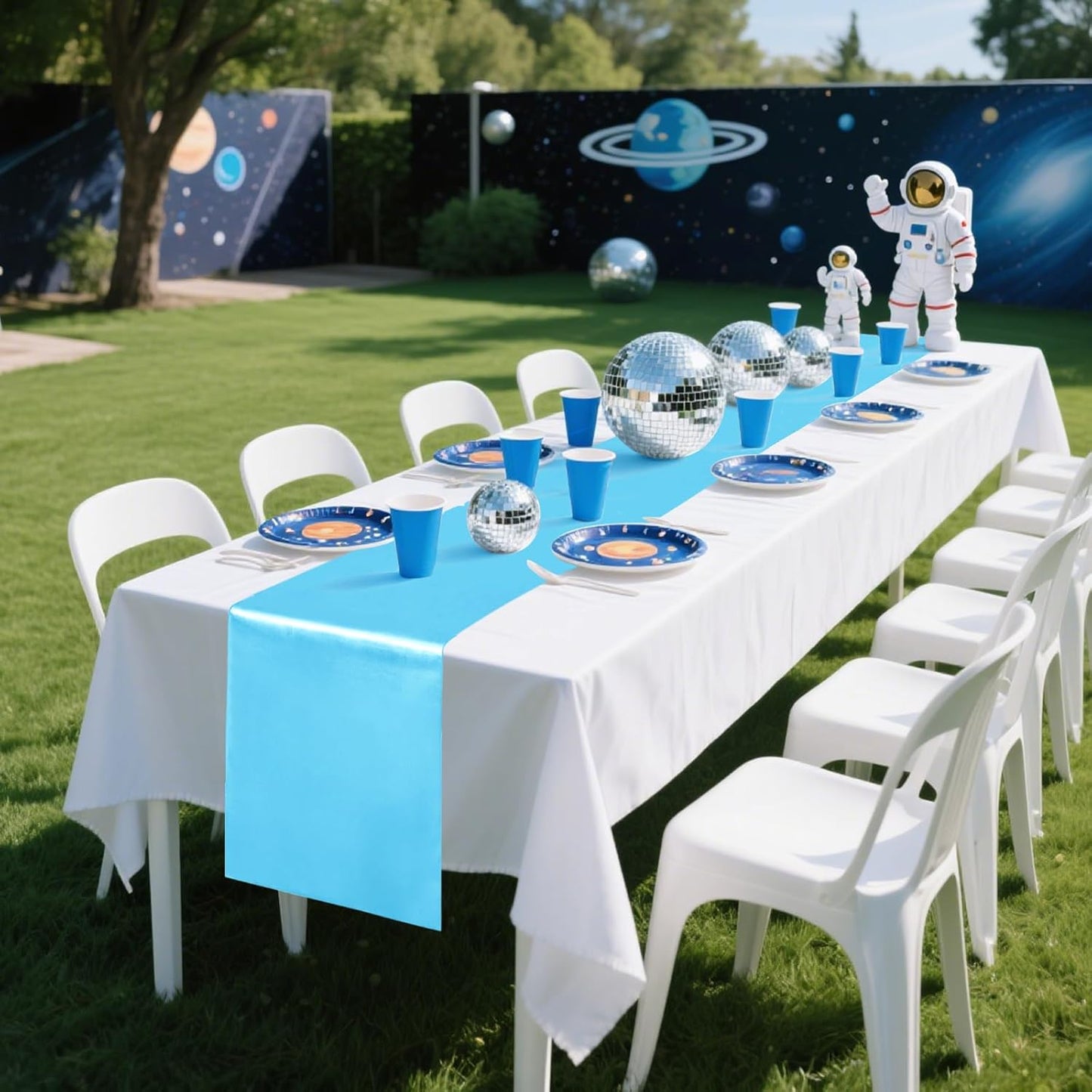 10 Pack Satin Table Runner 12 x 108 Inch Long Blue Silk Table Runner for Wedding Party Banquet Birthday Decoration