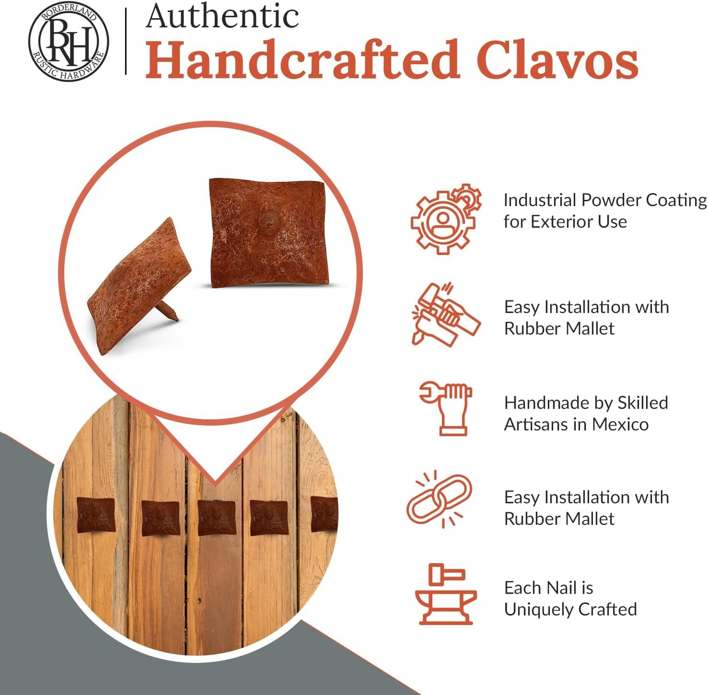 100 Pack 1.5" Square Head Iron Clavos Decorative Nails – Rusted – Handmade Rustic Square Fasteners for Farmhouse Shutters, Faux Wood Beams, Barn Doors, Shutters, and Gates – Ornamental Wood Accent