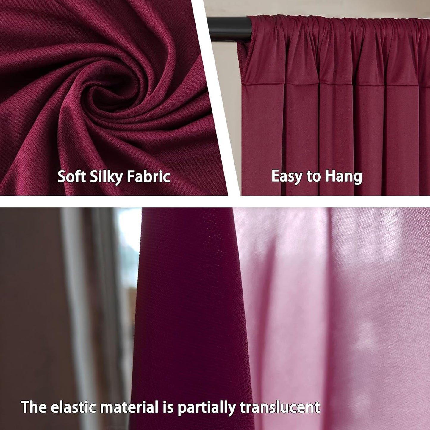 10 x 10 Feet Burgundy Backdrop Curtain for Partie, Background Curtains for Photoshoot, Birthday, Wedding, Halloween, Thanksgiving, Christmas Day, New Year Party Decorations 5Ft x 10Ft, 2 Panels