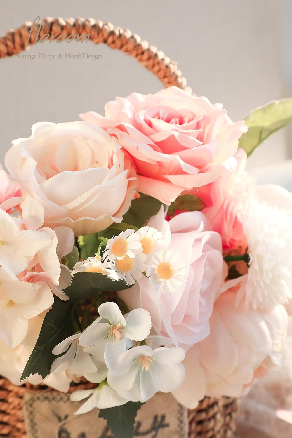 Floroom Blush Cream Artificial Flowers Fake Roses Peonies Dahlia and Greenery Combo Box Set for DIY Wedding Bouquets Bridal Shower Centerpieces Floral Arrangements Party Tables Home Decorations