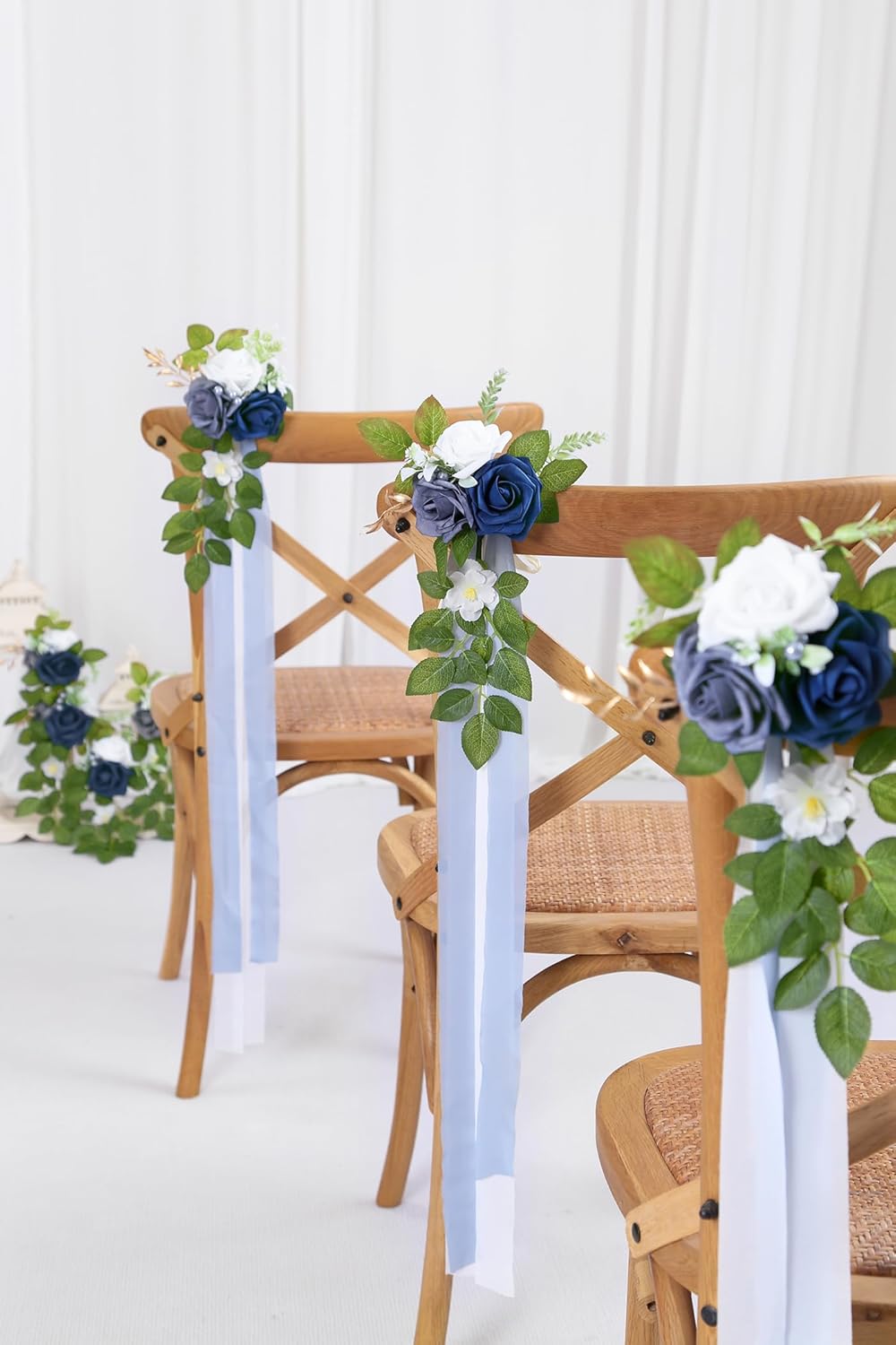 10 Wedding Aisle Decorations for Ceremony - Blue Chair Flowers for Aisle Decor and Church Pew Decorations