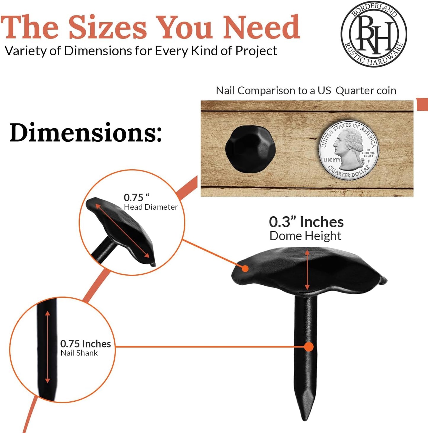 10 Pack 0.75" Round Head Iron Clavos Decorative Nails – Black – Handmade Rustic Round Fasteners for Farmhouse Shutters, Faux Wood Beams, Barn Doors, Shutters, Gates – Ornamental Wood Accent