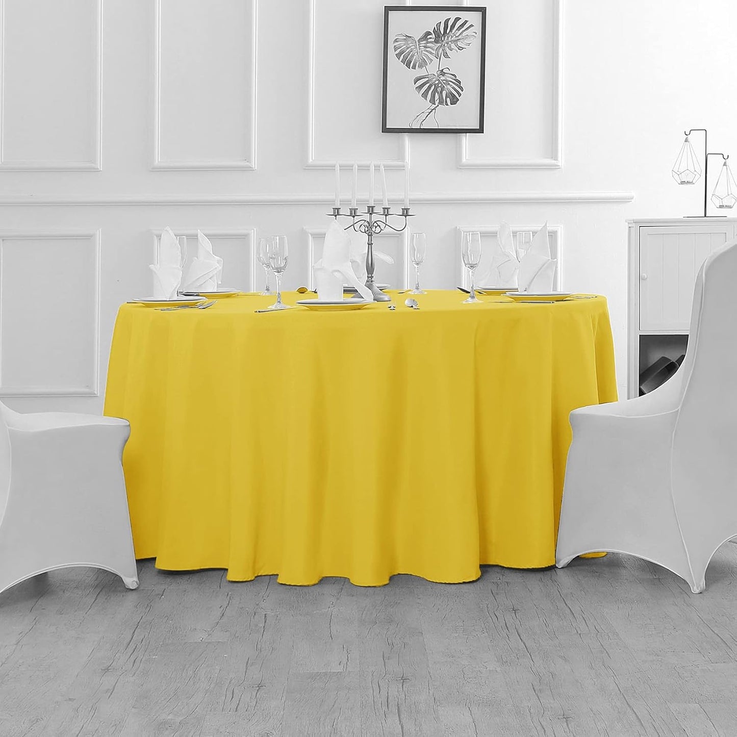 Fokitut 2 Pack Waterproof Round Tablecloth, 132 Inch, Stain Resistant and Wrinkle Polyester Table Cloth, Fabric Table Cover for Kitchen Dining, Wedding, Party, Holiday Dinner-Yellow