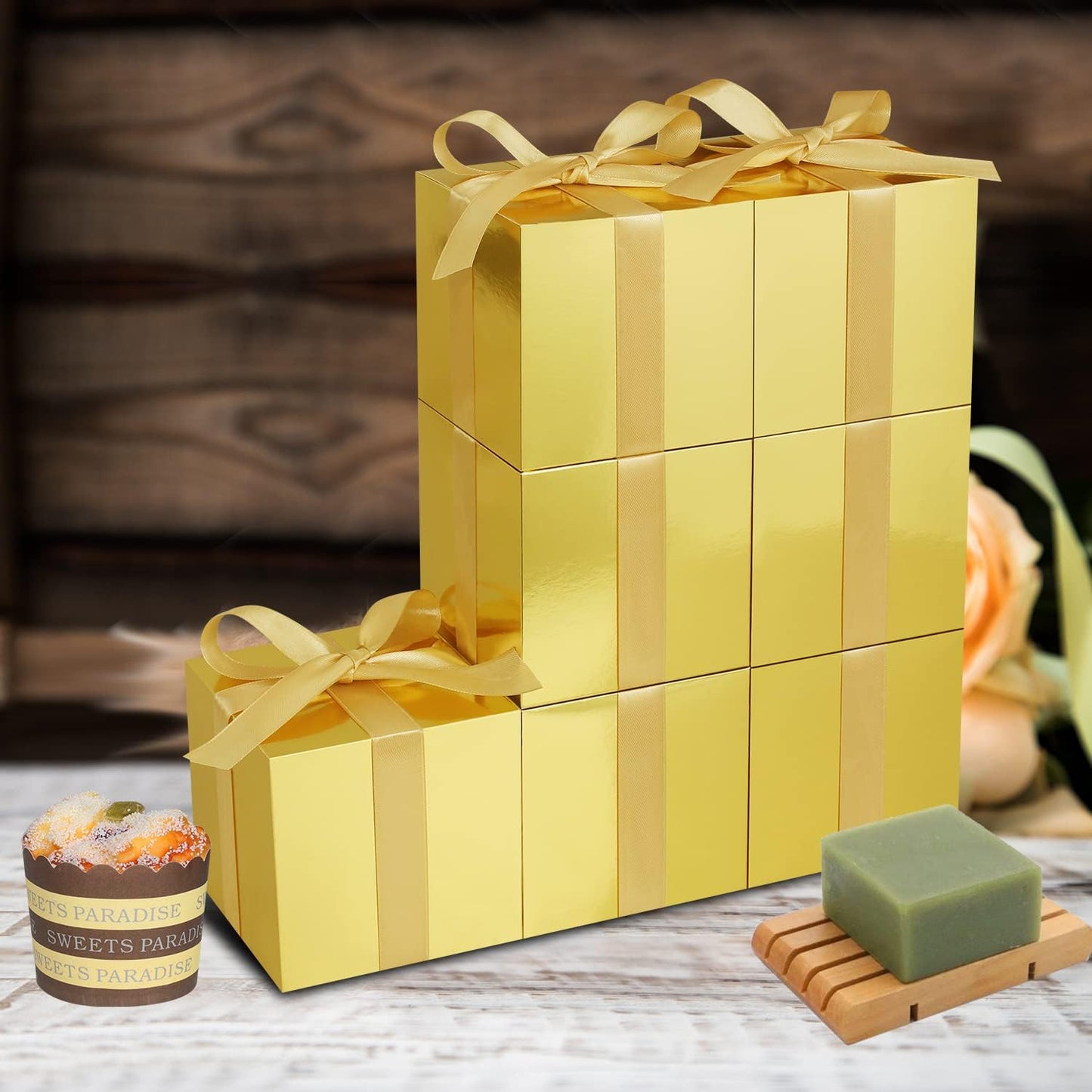 100 Pack Small Gift Boxes, 4x4x4 Inches Favor Boxes Gold Paper Gift Boxes with Lids for Presents, Crafting, Cupcake Boxes, Gifts, Candy Boxes for Wedding Party Bridal Shower Baby Shower Favors