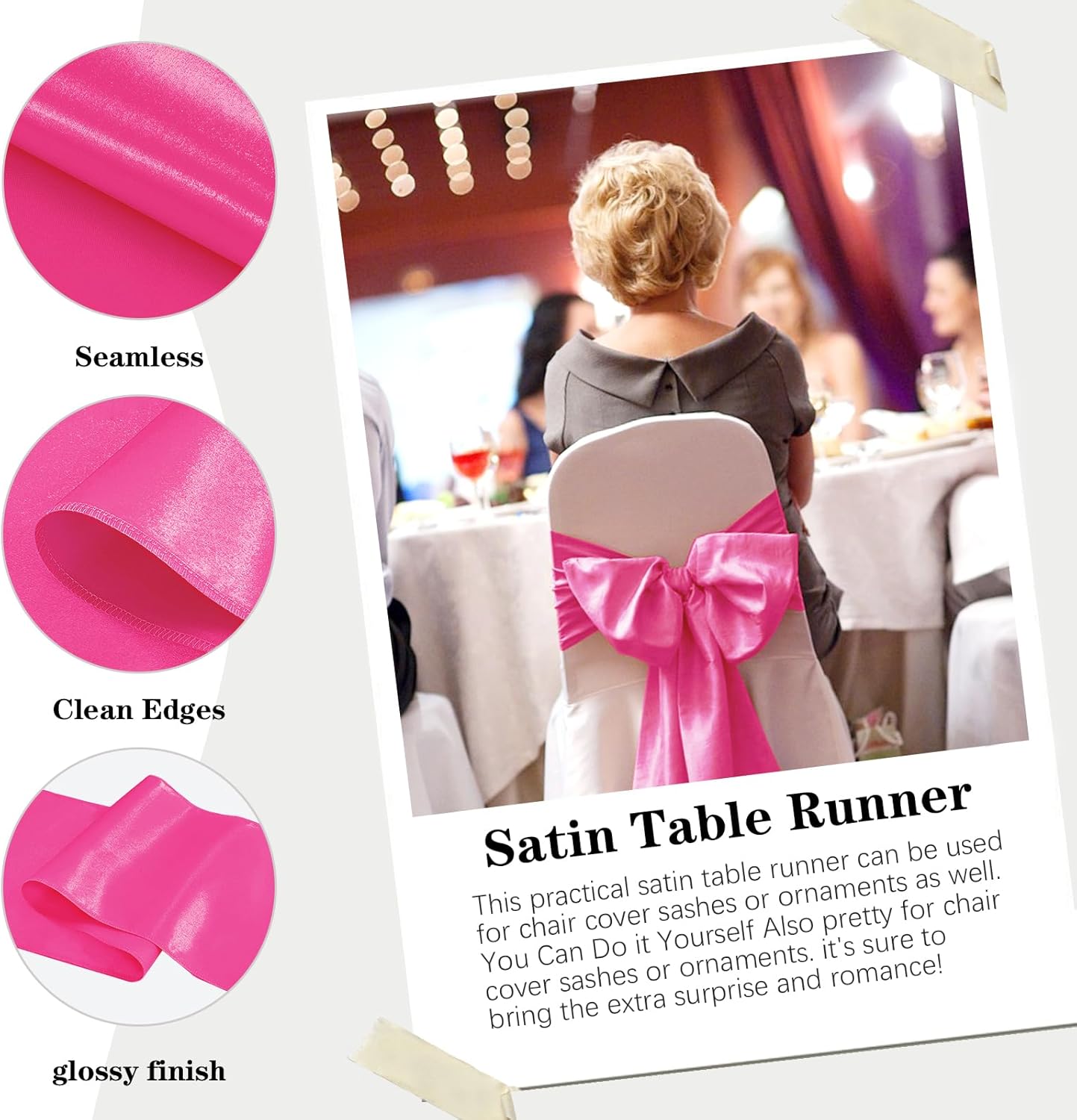 10 Pack Satin Table Runner 12 x 108 Inch Long Fuchsia Silk Table Runner for Wedding Party Banquet Birthday Decoration