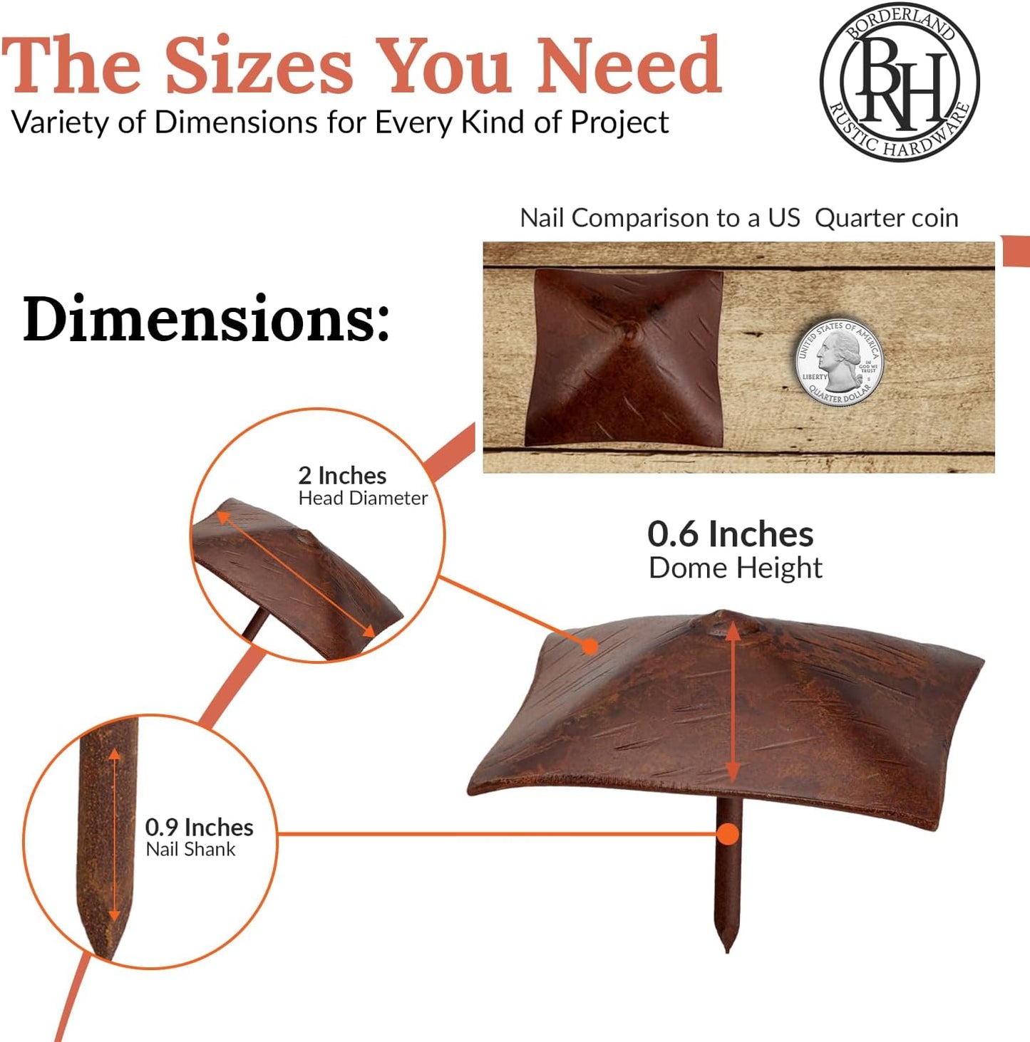 100 Pack 2" Square Head Iron Clavos Decorative Nails – Sealed Rusted – Handmade Rustic Square Fasteners for Farmhouse Shutters, Faux Wood, Barn Doors, Shutters, and Gates – Ornamental Wood Accent