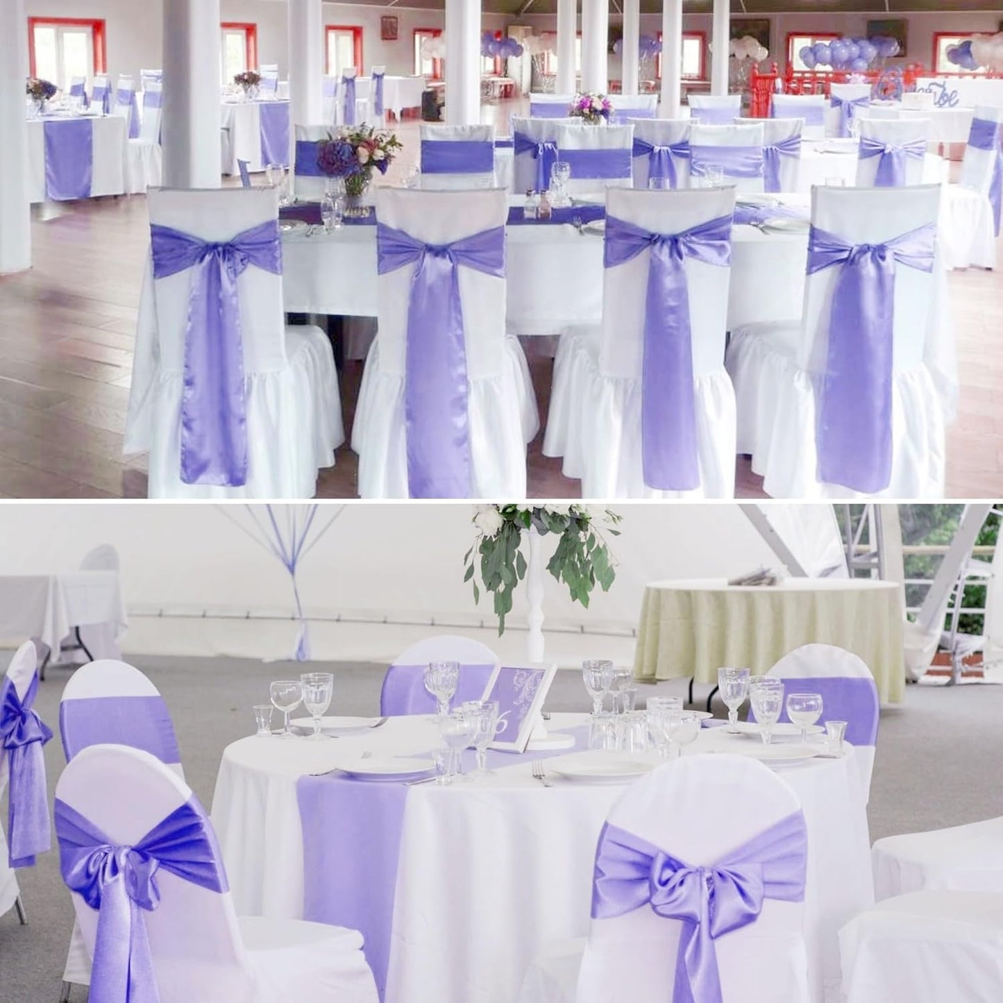 100 PCS Satin Chair Sashes Decorative Bow Chair Sashes Ties Back Ribbon Bows Chair Cover Band for Wedding Birthday Party Ceremony Reception Events Banquet Home Kitchen Decor(7 x108inch,Light Purple)