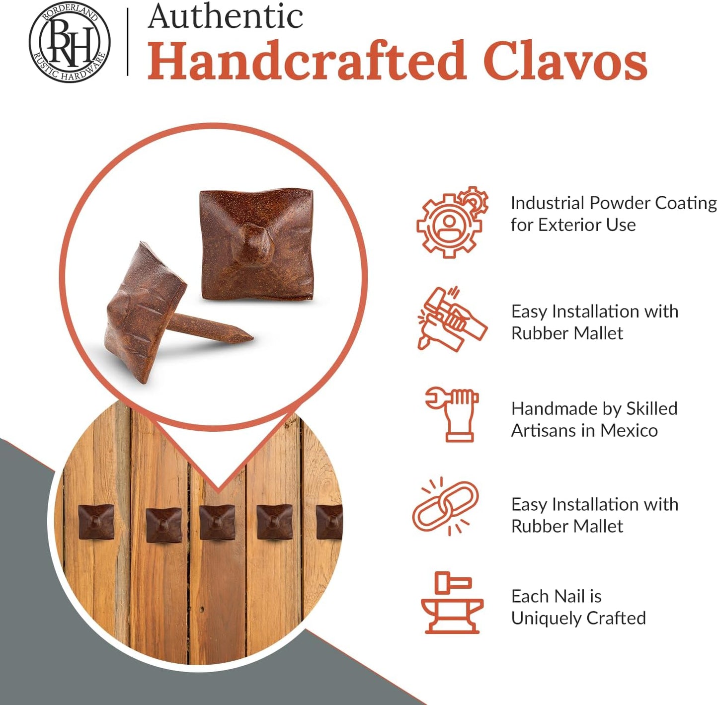 100 Pack 0.75" Square Head Iron Clavos Decorative Nails – Sealed Rusted – Handmade Rustic Square Fasteners for Farmhouse Shutters, Barn Door, Shutters, and Gates – Ornamental Wood Accent