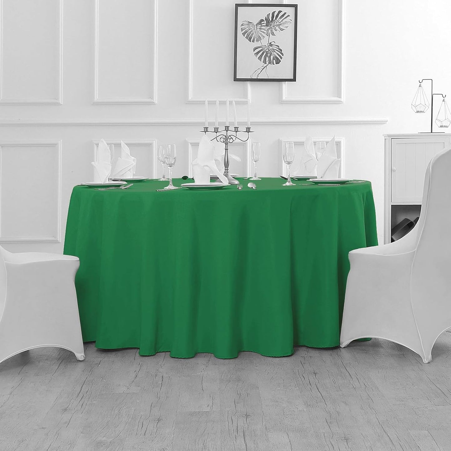 Fokitut 2 Pack Waterproof Round Tablecloth, 132 Inch, Stain Resistant and Wrinkle Polyester Table Cloth, Fabric Table Cover for Kitchen Dining, Wedding, Party, Holiday Dinner-Emerald