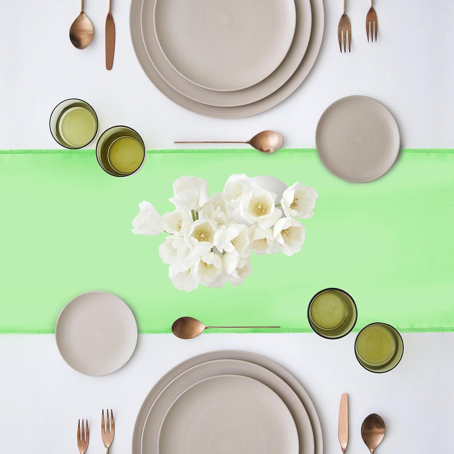 10 Pack Satin Table Runner 12 x 108 Inch Long Green Silk Table Runner for Wedding Party Banquet Birthday Decoration