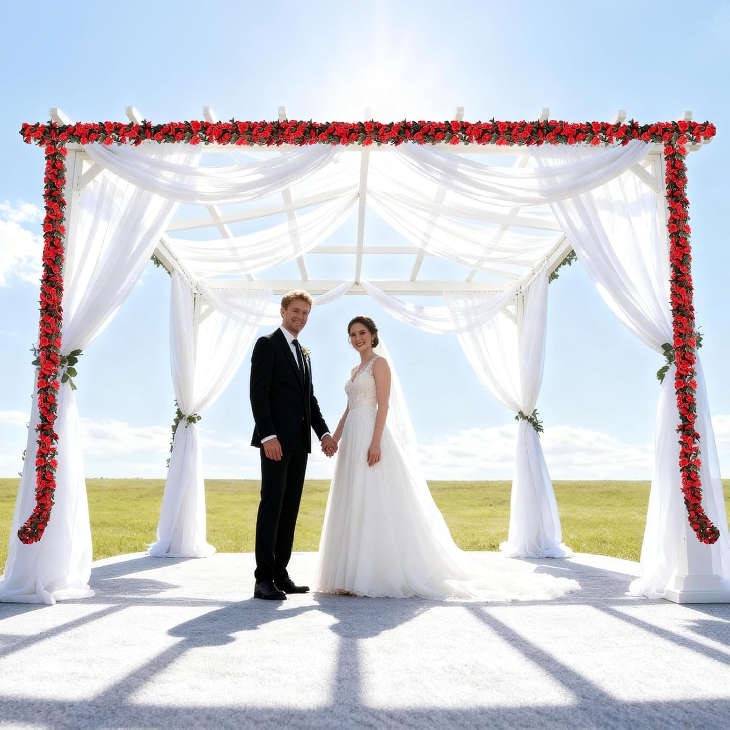 10 Pcs 82FT Flower Garland, Artificial Rose Garland Flowers Plants Fake Flower Hanging Rose Ivy, Birthday Party Valentine's Day Wedding Wall Arch Decor（Red）