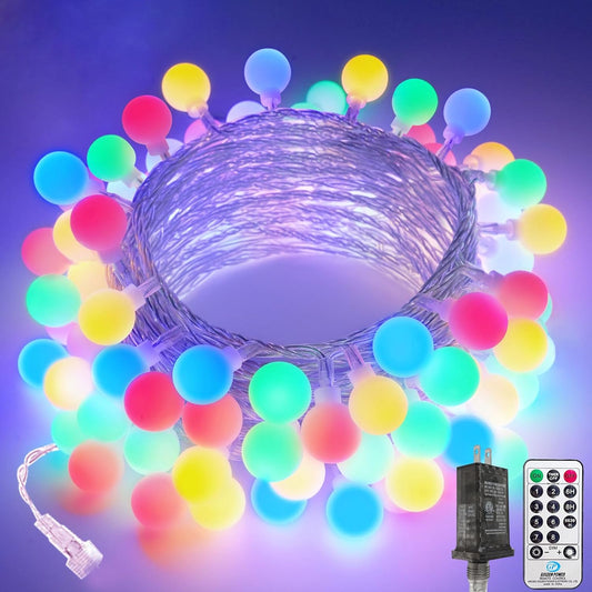100LED Connectable String Lights Indoor Outdoor for Bedroom, 43ft Multicolor Fairy Lights with Remote & Timer, Plug in 8 Modes Waterproof Globe Hanging Twinkle Light for Room Classroom Wedding Decor