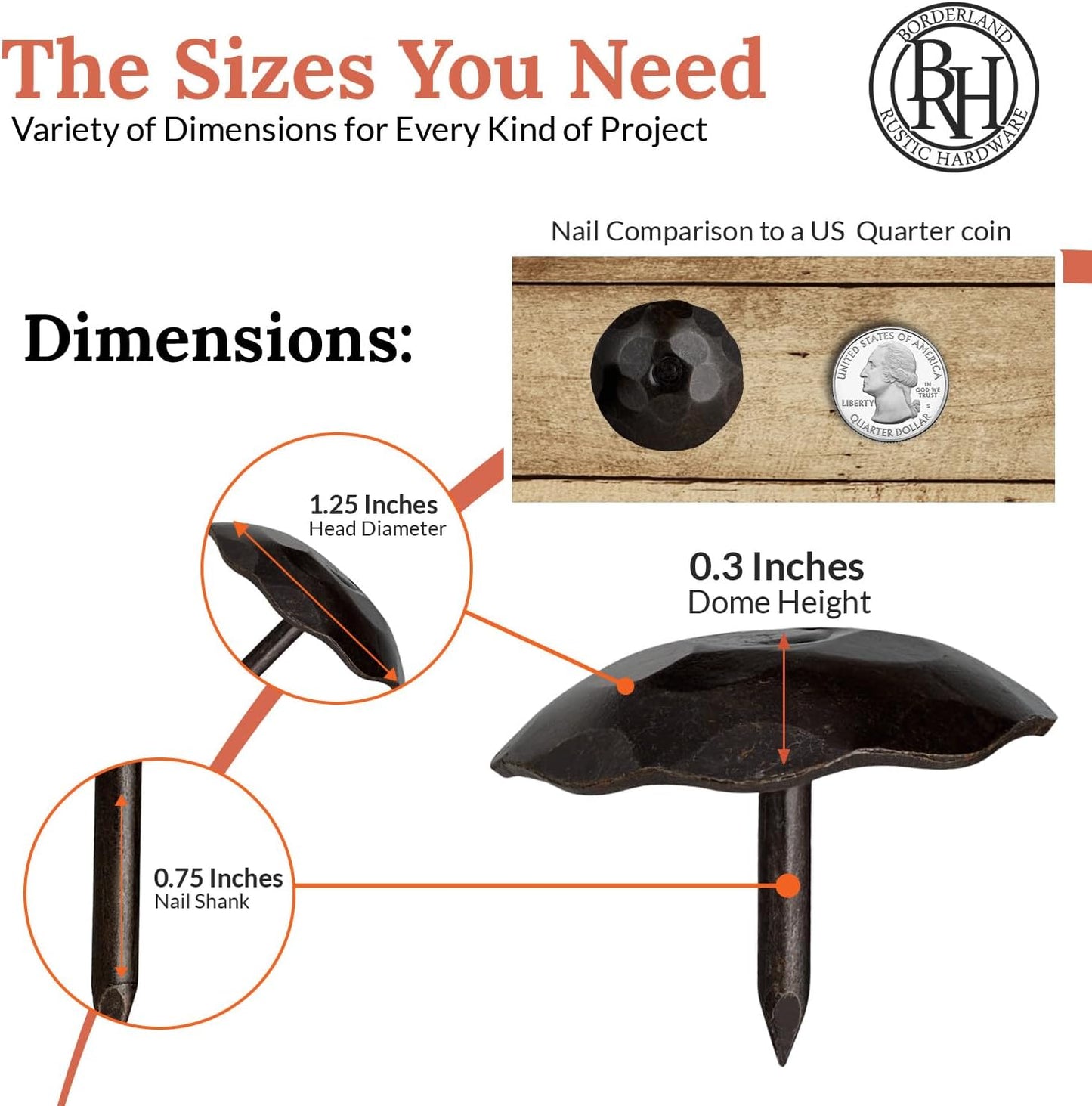 10 Pack 1.25" Round Head Iron Clavos Decorative Nails – Sealed Unfinished – Handmade Rustic Round Fasteners for Farmhouse Shutters, Faux Wood, Barn Doors, Shutters, Gates – Ornamental Wood Accent